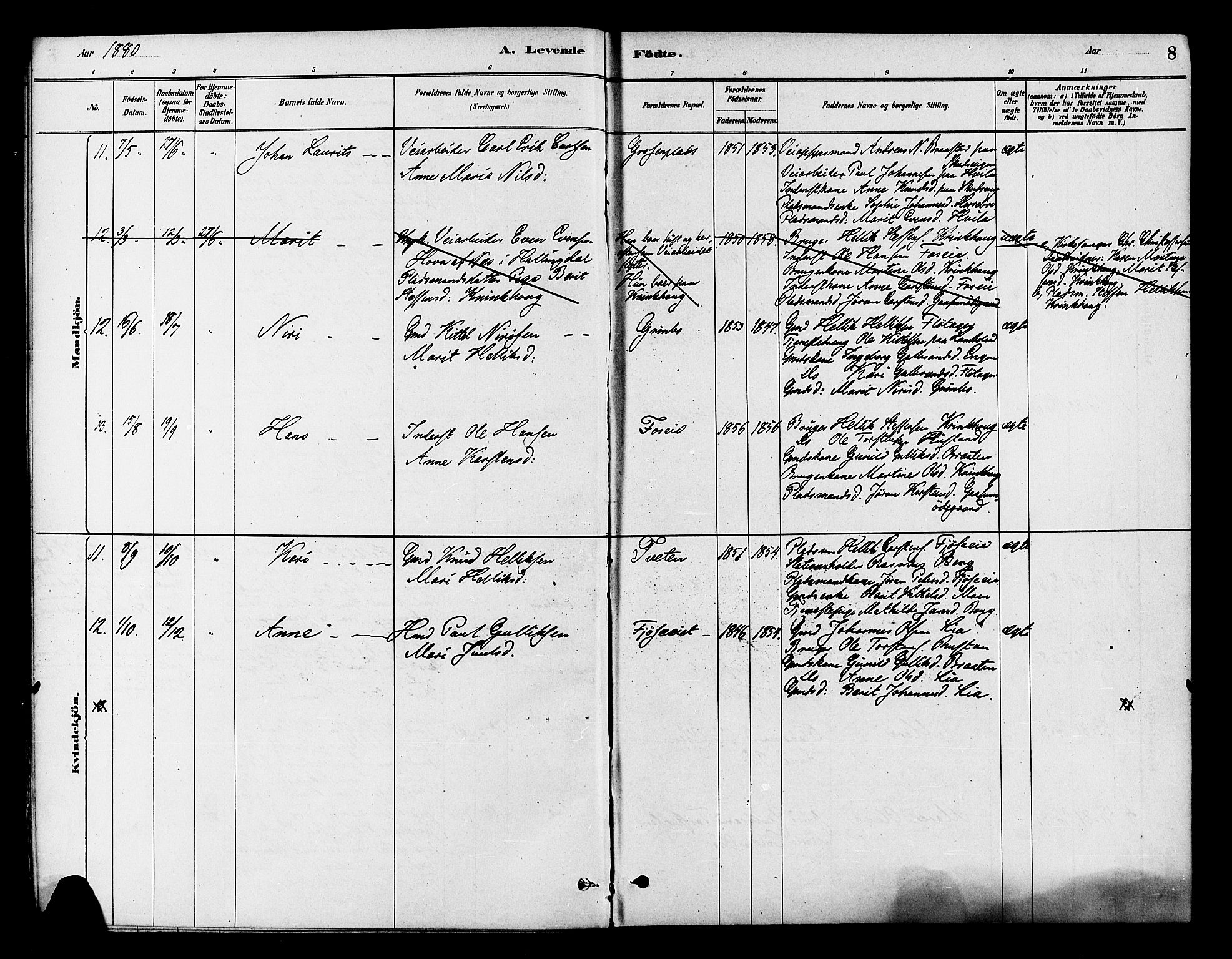 Flesberg kirkebøker, AV/SAKO-A-18/F/Fb/L0001: Parish register (official) no. II 1, 1879-1907, p. 8