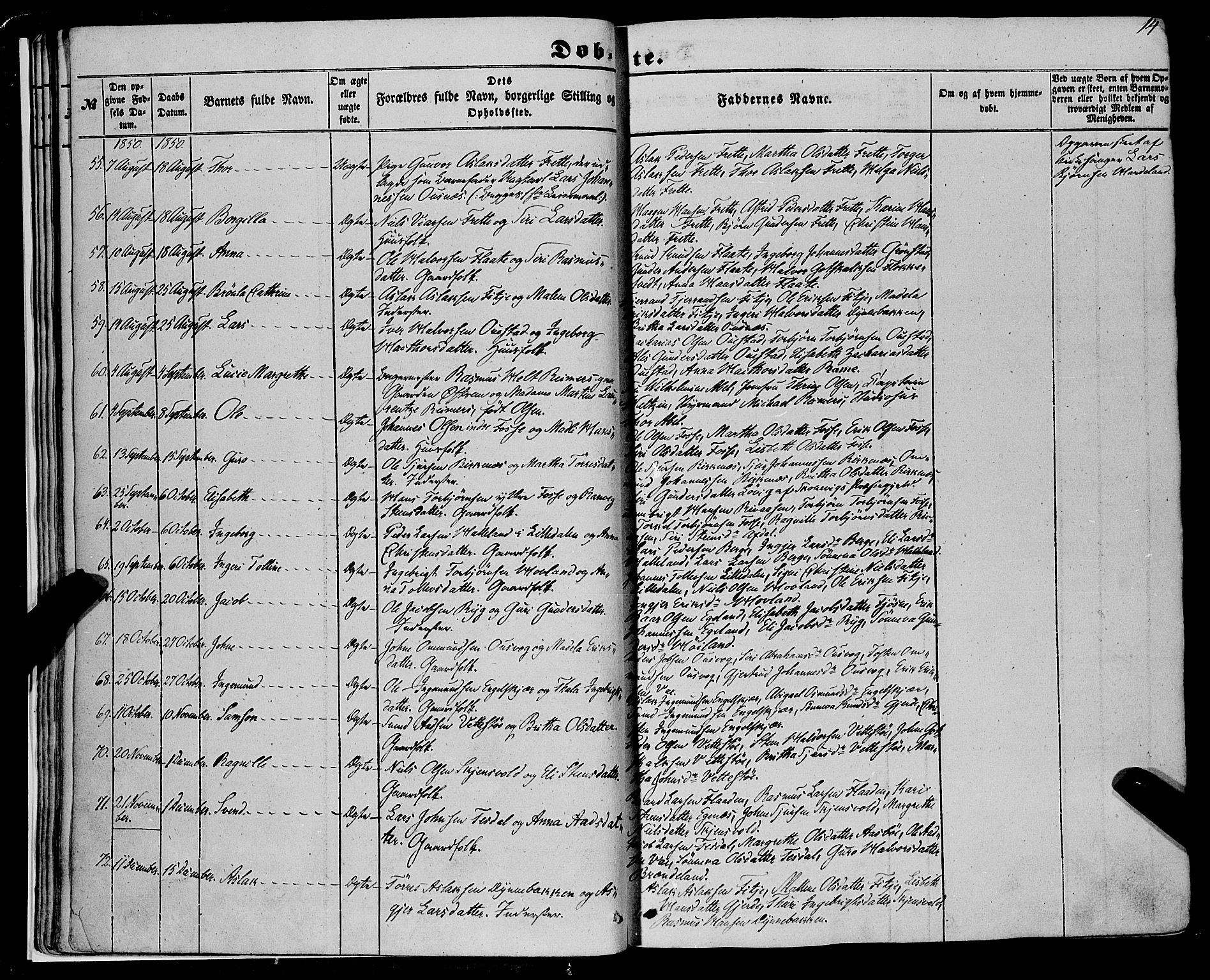 Etne sokneprestembete, AV/SAB-A-75001/H/Haa: Parish register (official) no. A 8, 1848-1862, p. 14