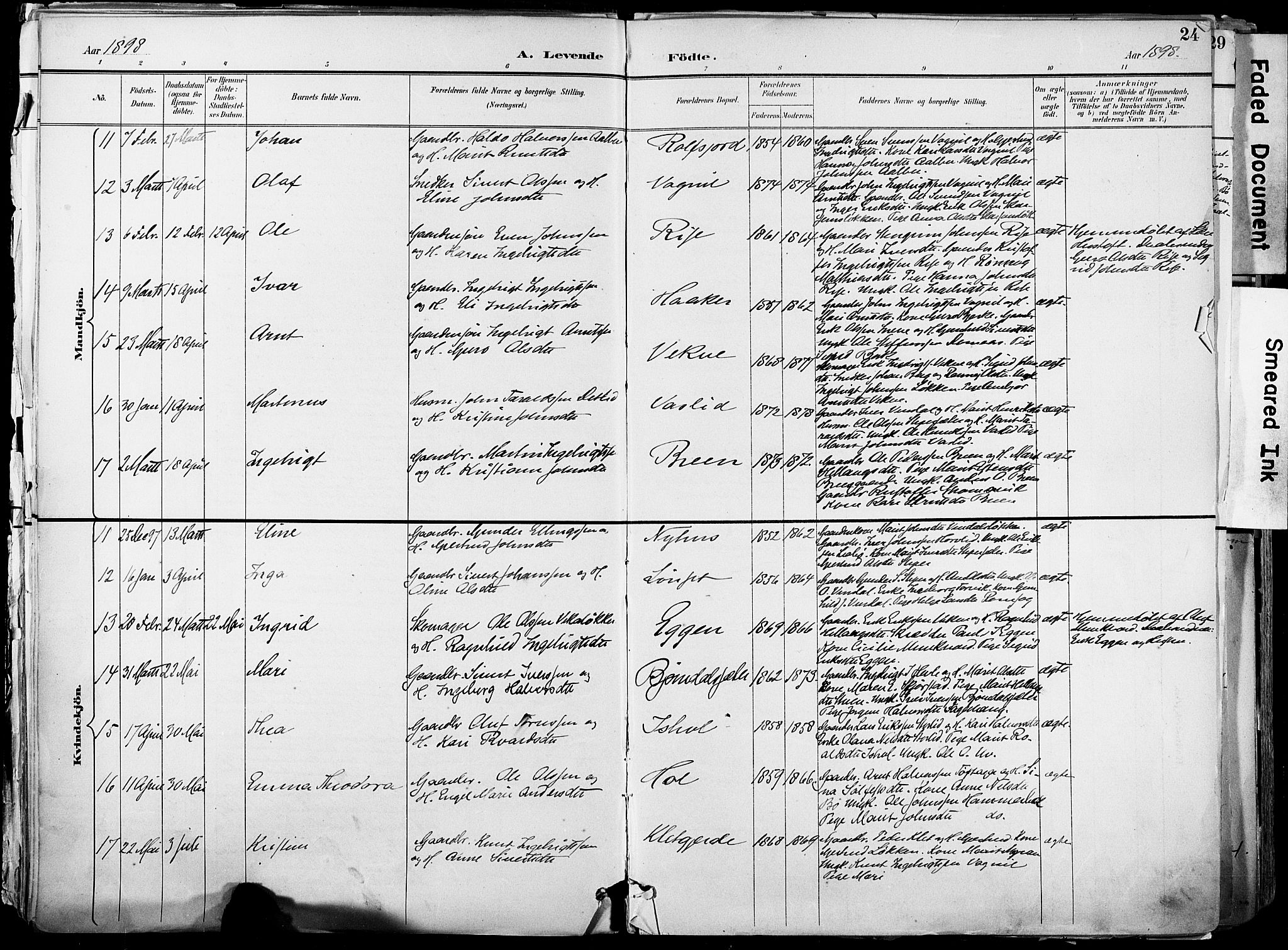 Ministerialprotokoller, klokkerbøker og fødselsregistre - Sør-Trøndelag, AV/SAT-A-1456/678/L0902: Parish register (official) no. 678A11, 1895-1911, p. 24