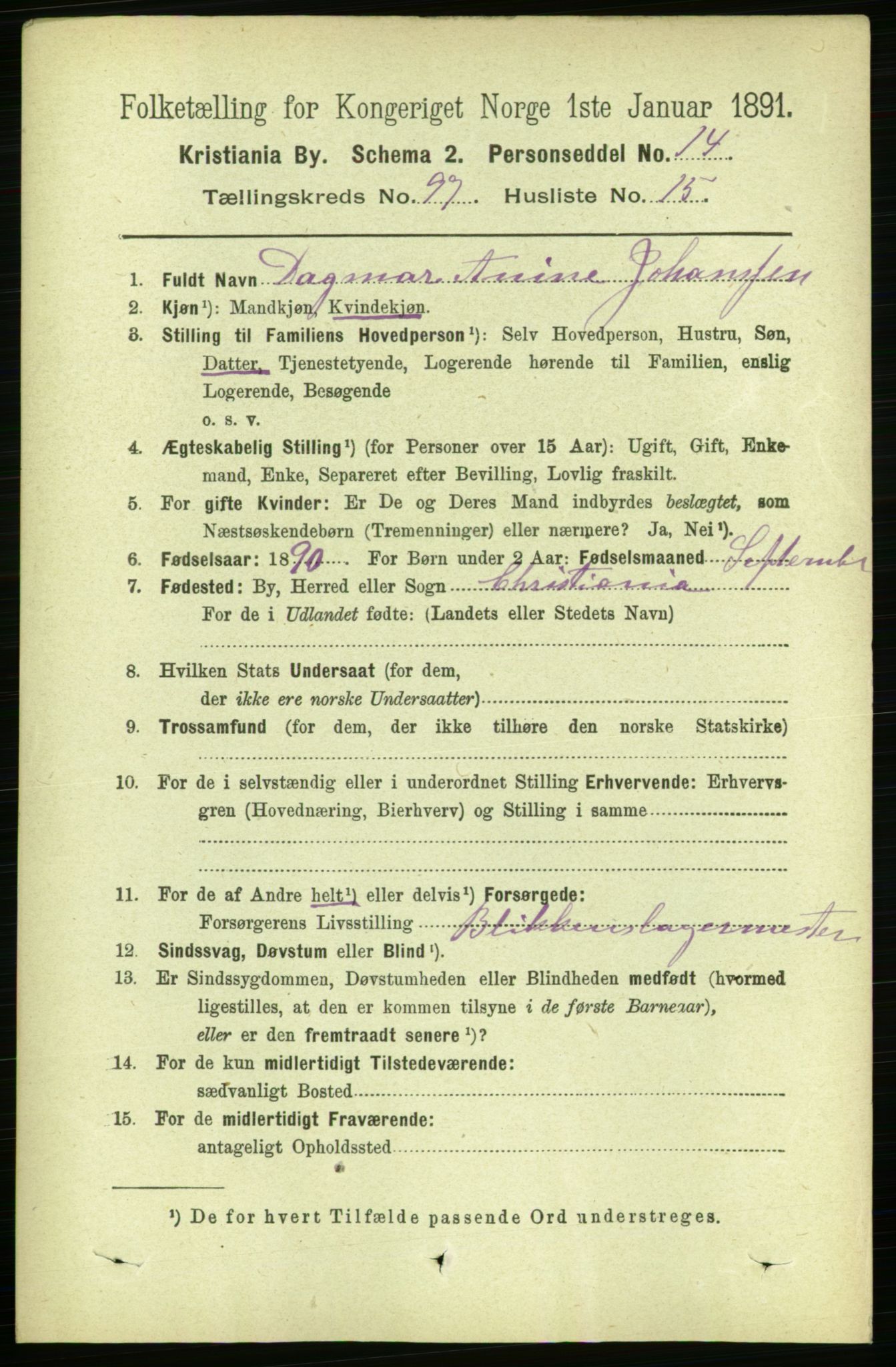 RA, 1891 census for 0301 Kristiania, 1891, p. 47401