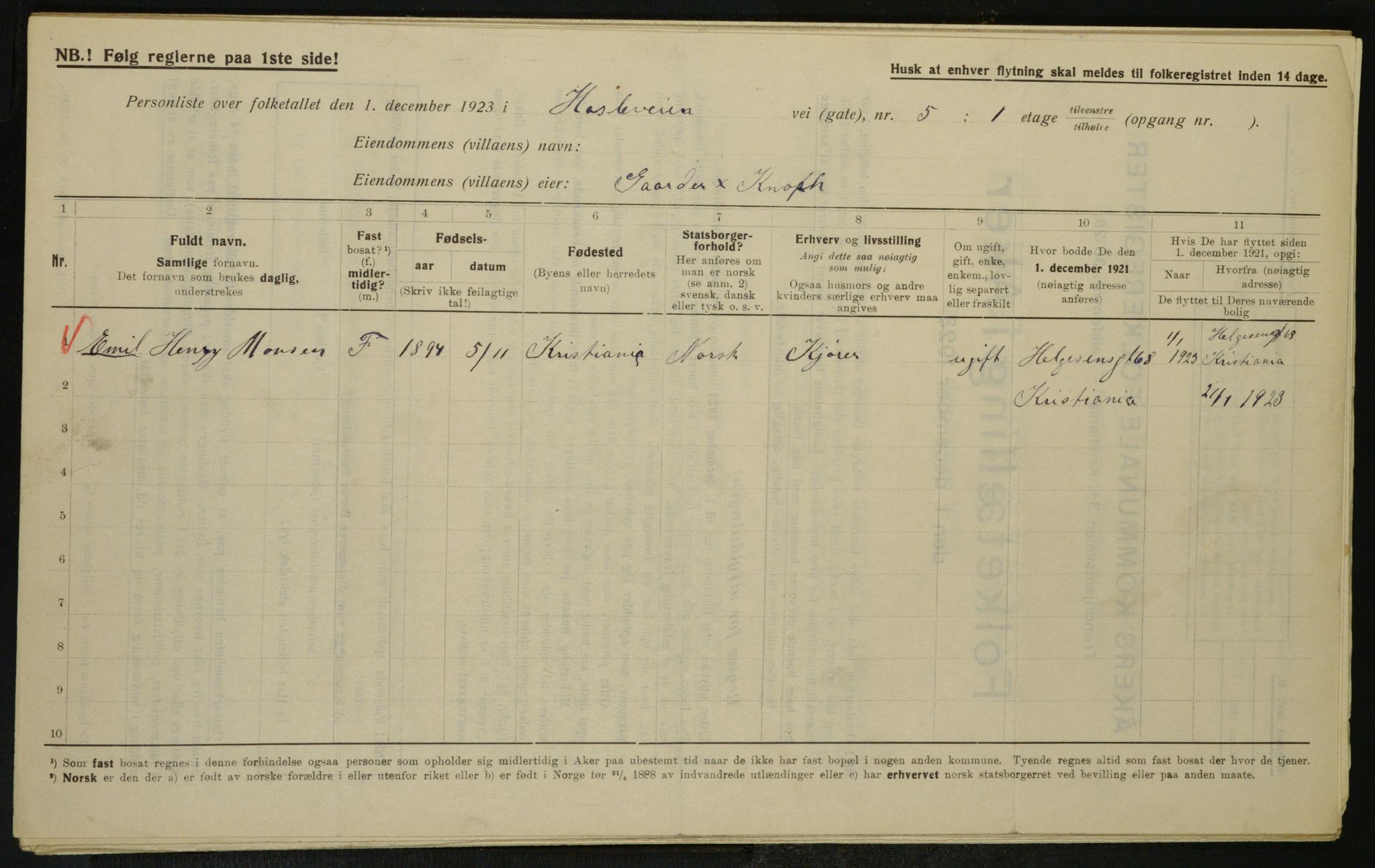 , Municipal Census 1923 for Aker, 1923, p. 25333