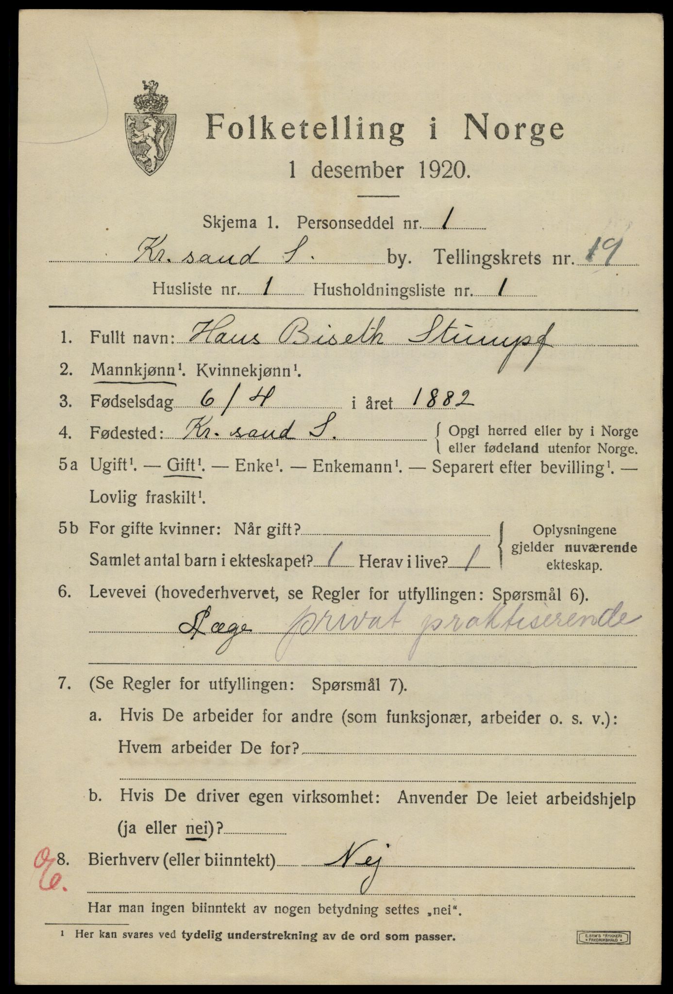 SAK, 1920 census for Kristiansand, 1920, p. 34841