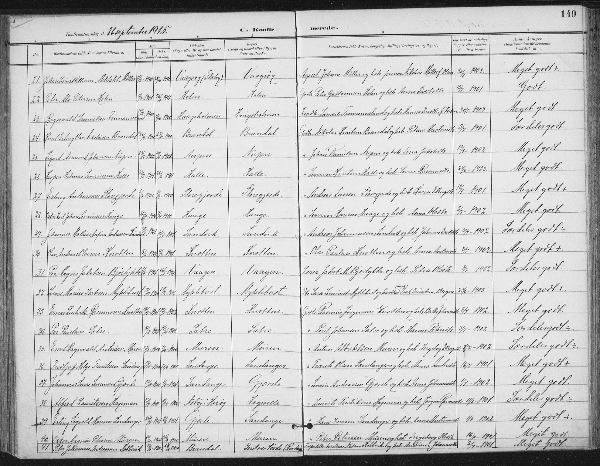 Ministerialprotokoller, klokkerbøker og fødselsregistre - Møre og Romsdal, AV/SAT-A-1454/503/L0038: Parish register (official) no. 503A06, 1901-1917, p. 149