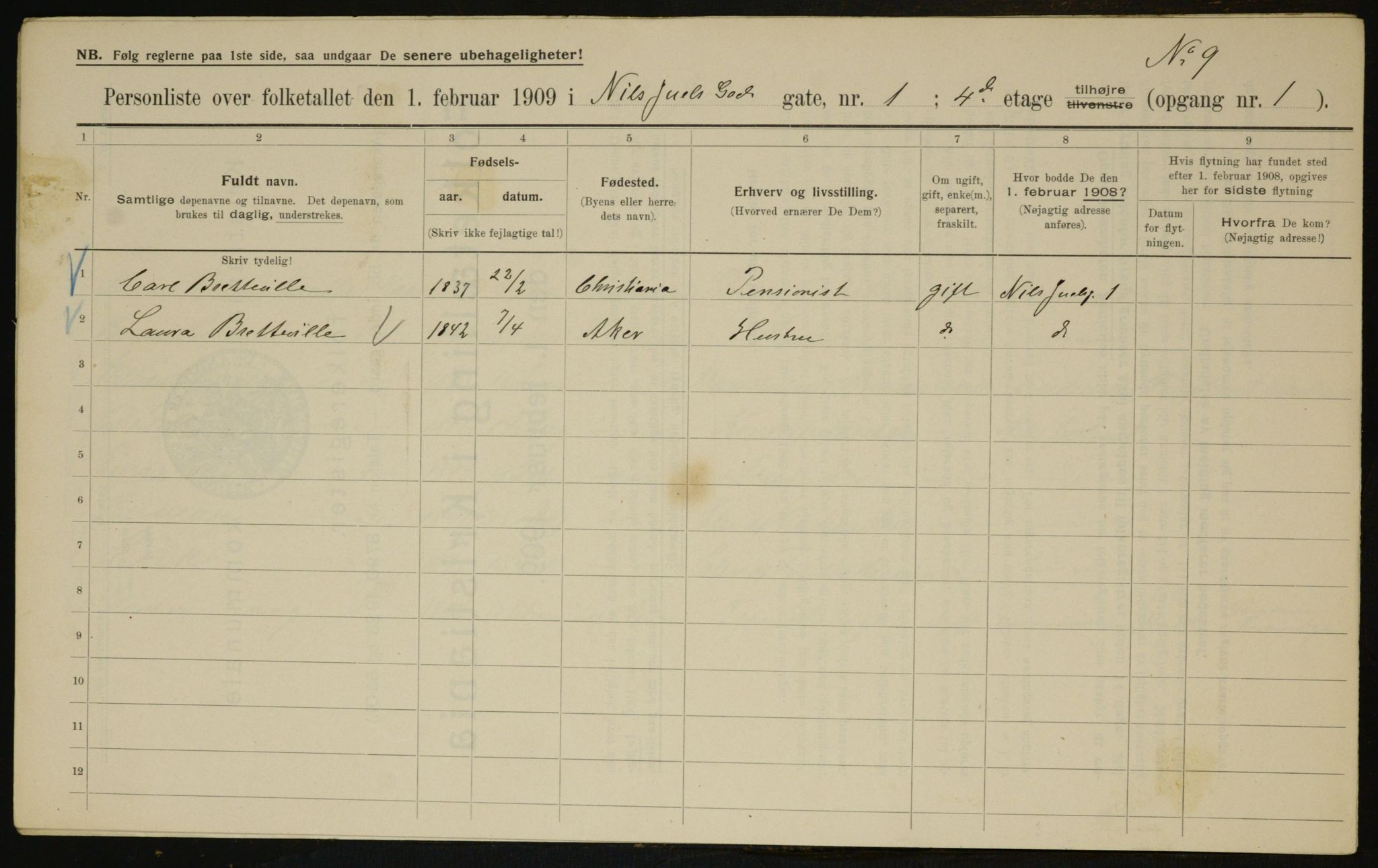 OBA, Municipal Census 1909 for Kristiania, 1909, p. 63439