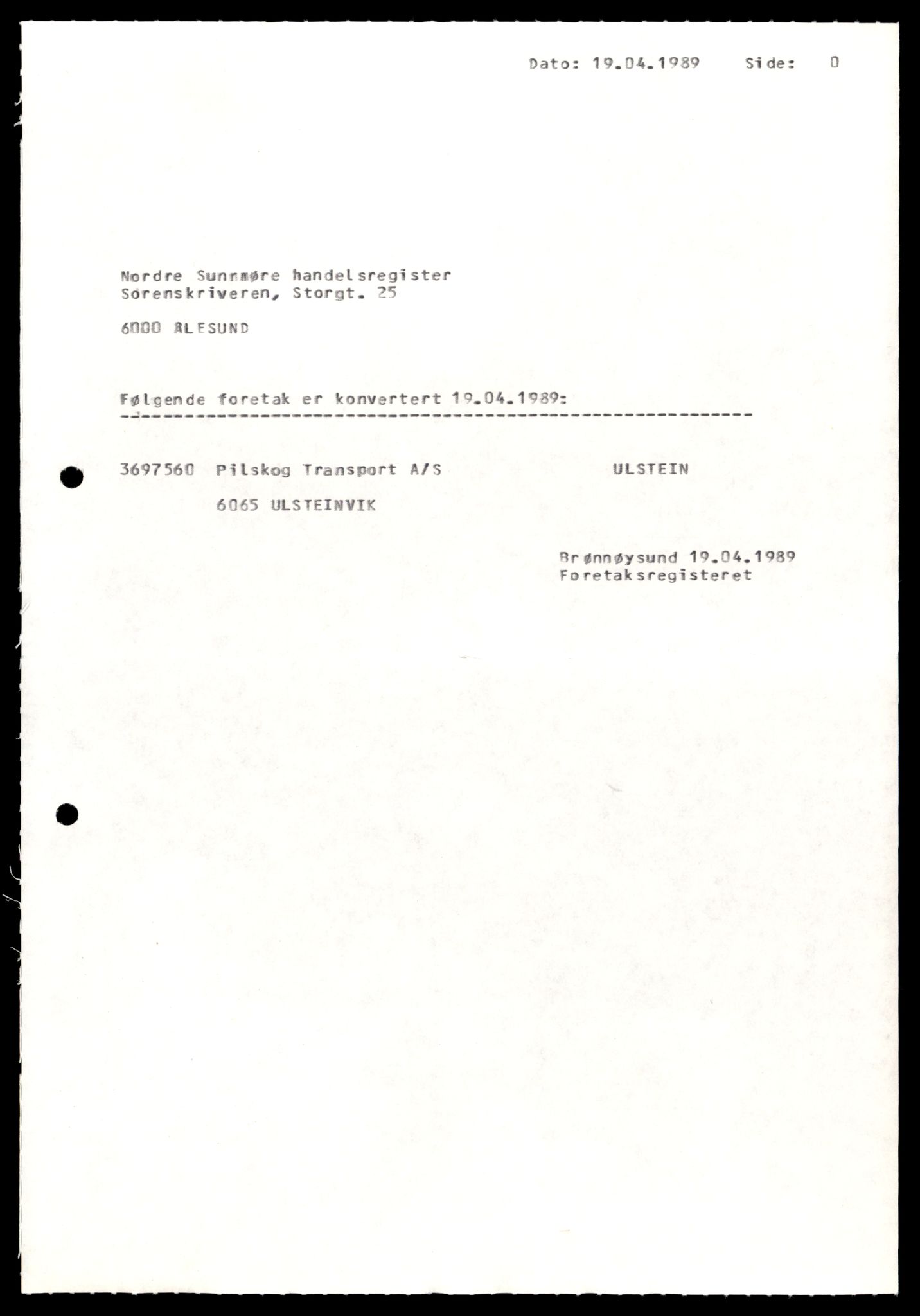 Nordre Sunnmøre sorenskriveri, AV/SAT-A-0006/2/J/Jd/Jde/L0042: Bilag. Aksjeselskap, P-R, 1944-1990, p. 1