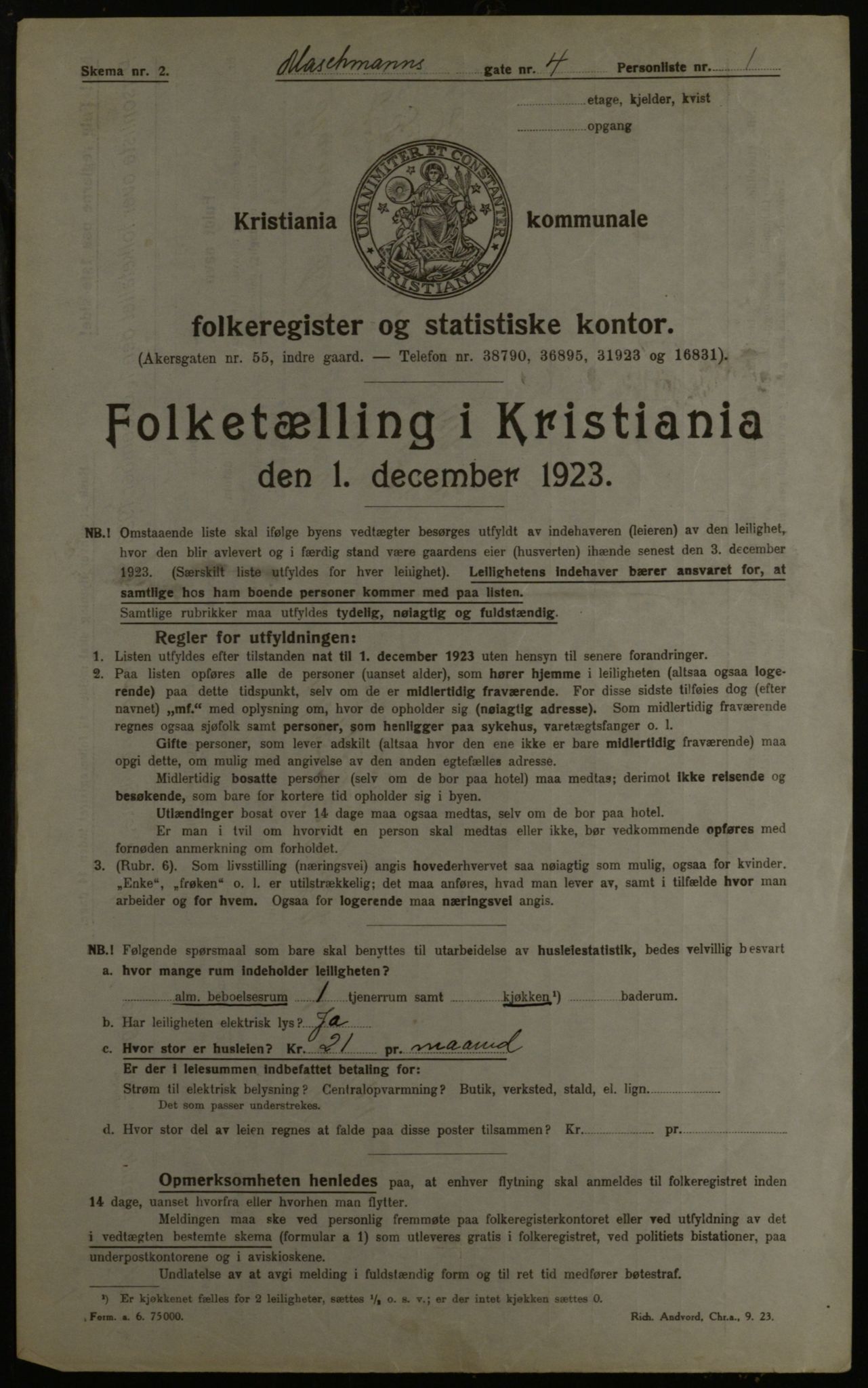 OBA, Municipal Census 1923 for Kristiania, 1923, p. 71745