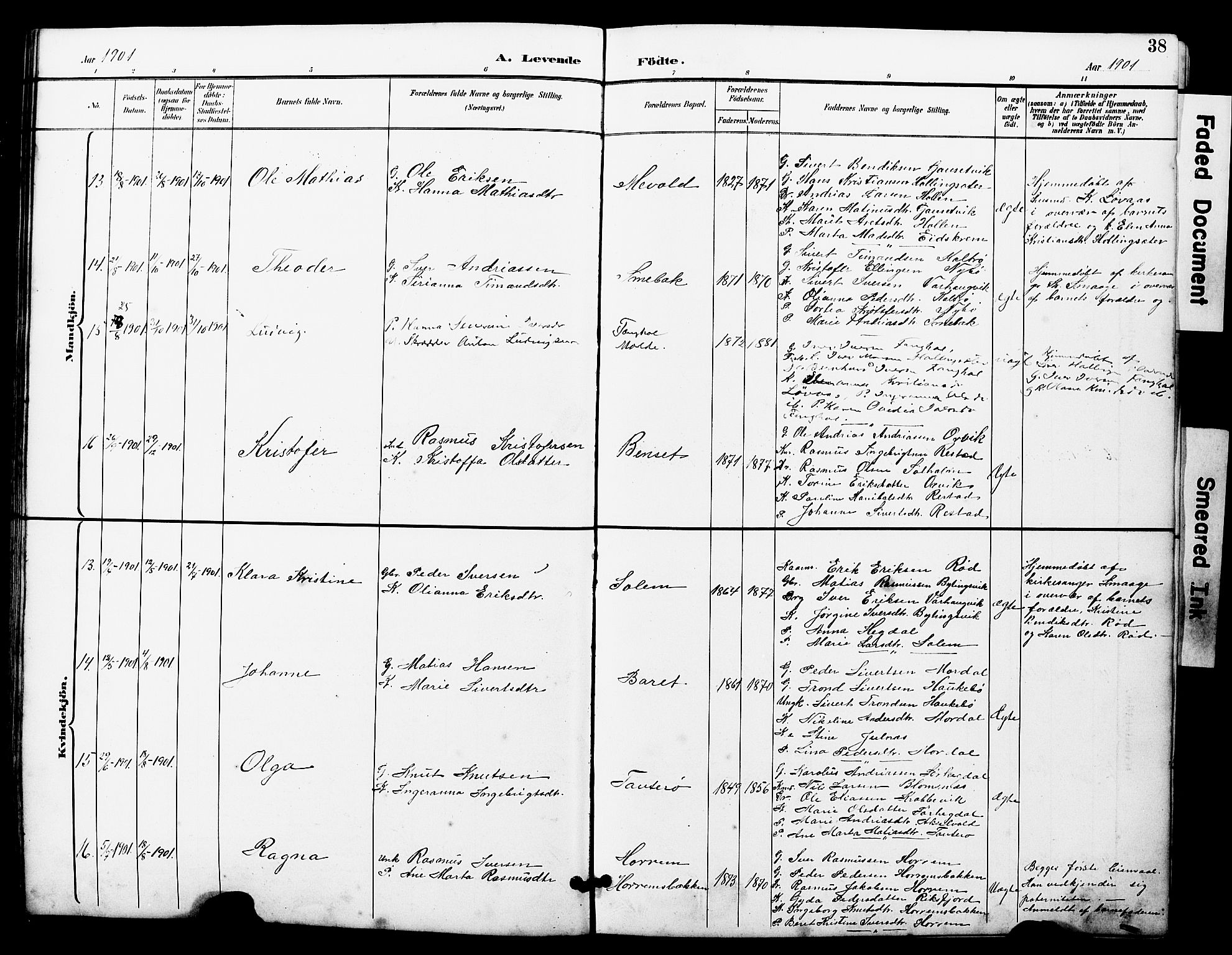 Ministerialprotokoller, klokkerbøker og fødselsregistre - Møre og Romsdal, AV/SAT-A-1454/560/L0725: Parish register (copy) no. 560C02, 1895-1930, p. 38