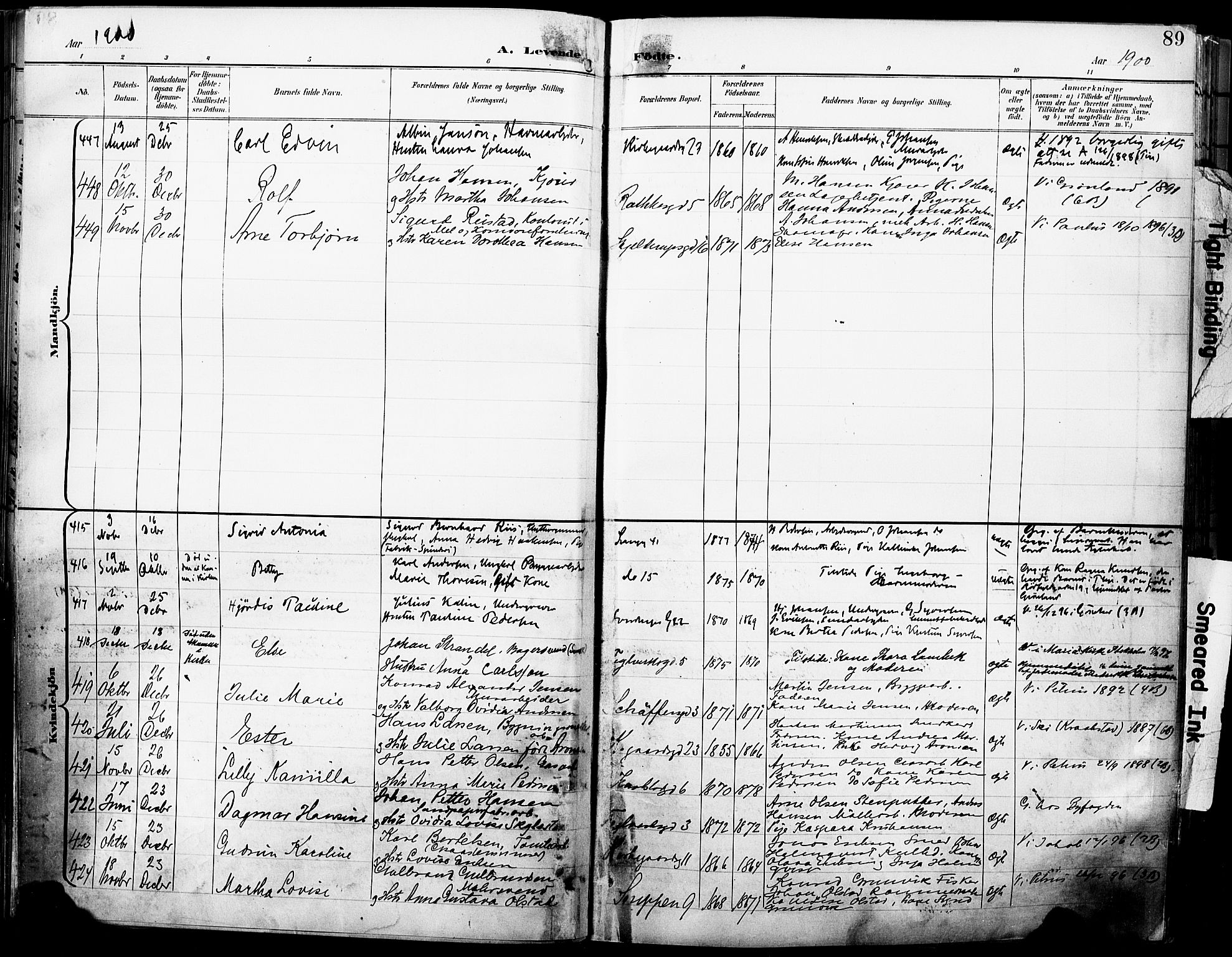 Petrus prestekontor Kirkebøker, AV/SAO-A-10872/F/Fa/L0005: Parish register (official) no. 5, 1899-1903, p. 89