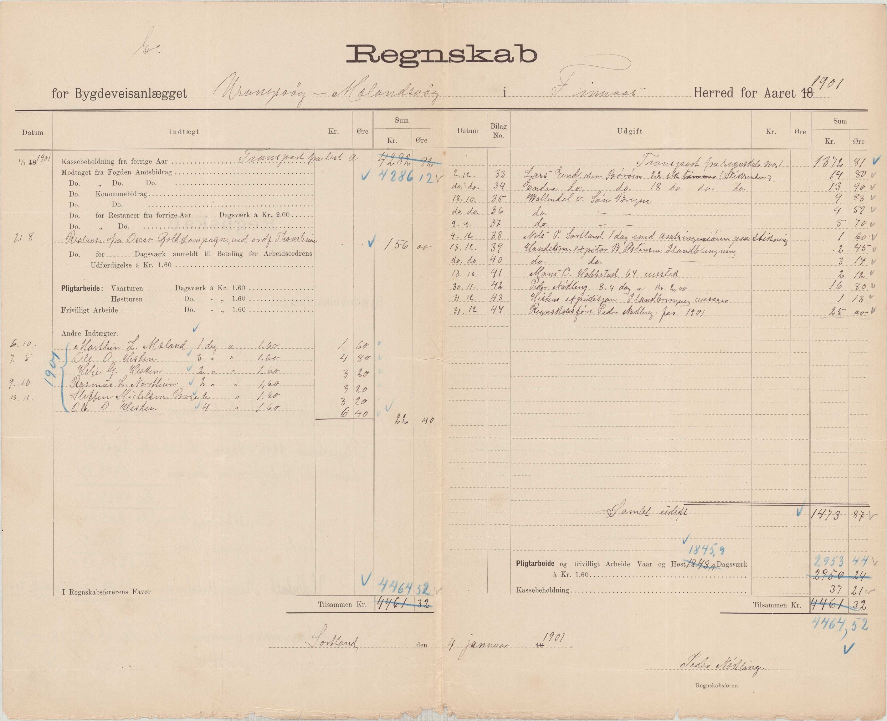 Finnaas kommune. Formannskapet, IKAH/1218a-021/E/Ea/L0002/0002: Rekneskap for veganlegg / Rekneskap for veganlegget Urangsvåg - Mælandsvåg, 1901-1903, p. 13