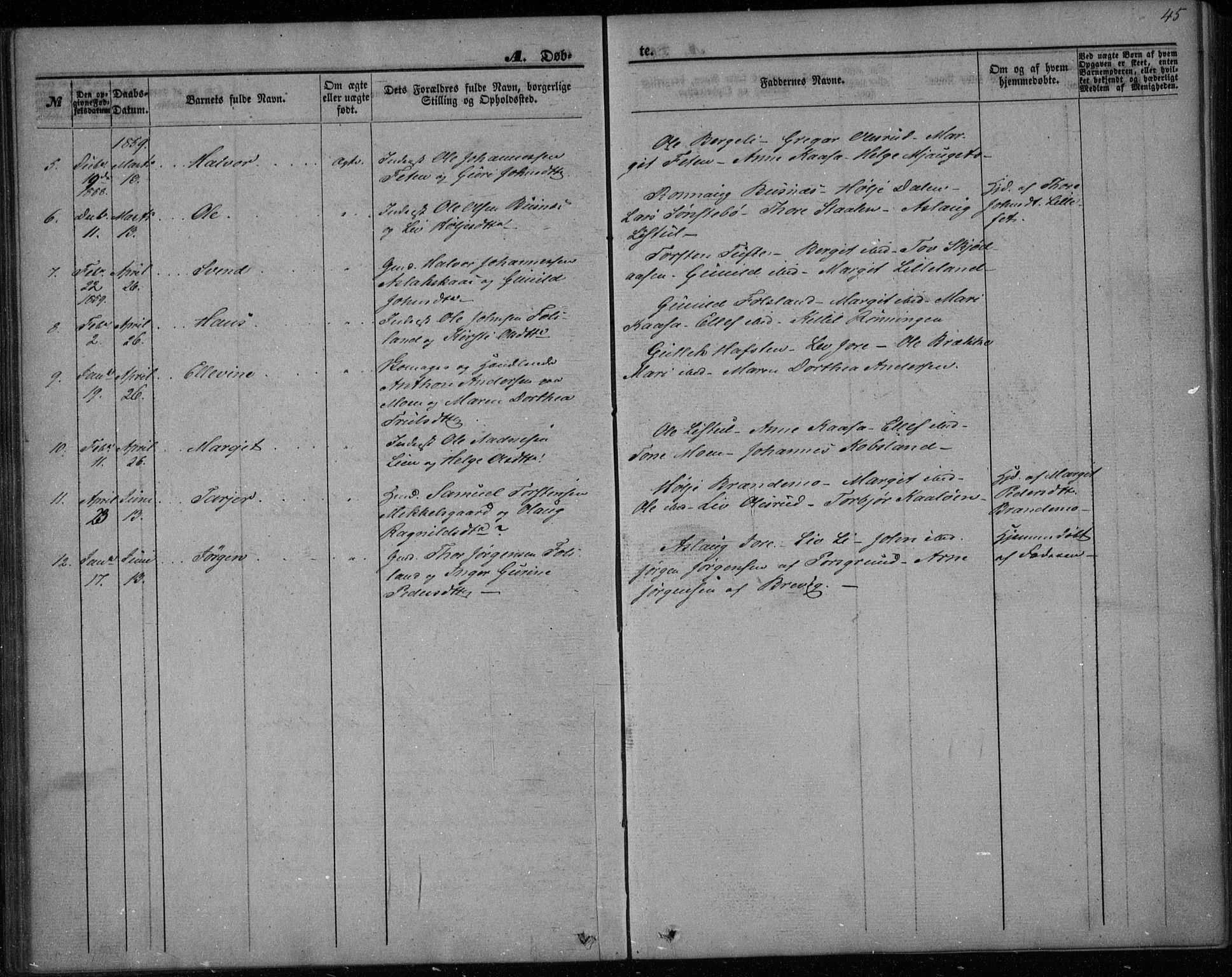Gransherad kirkebøker, SAKO/A-267/F/Fa/L0002: Parish register (official) no. I 2, 1844-1859, p. 45