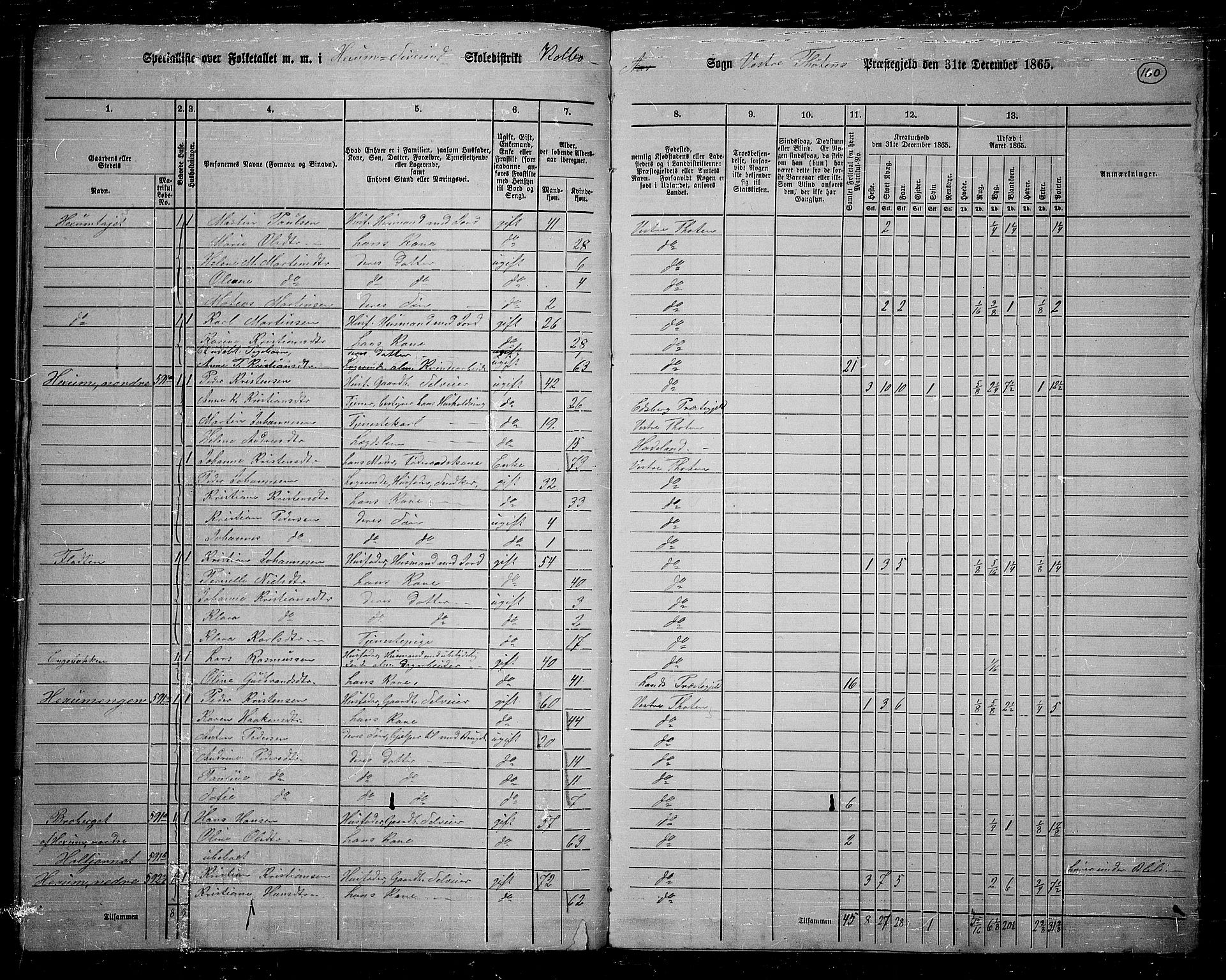 RA, 1865 census for Vestre Toten, 1865, p. 303