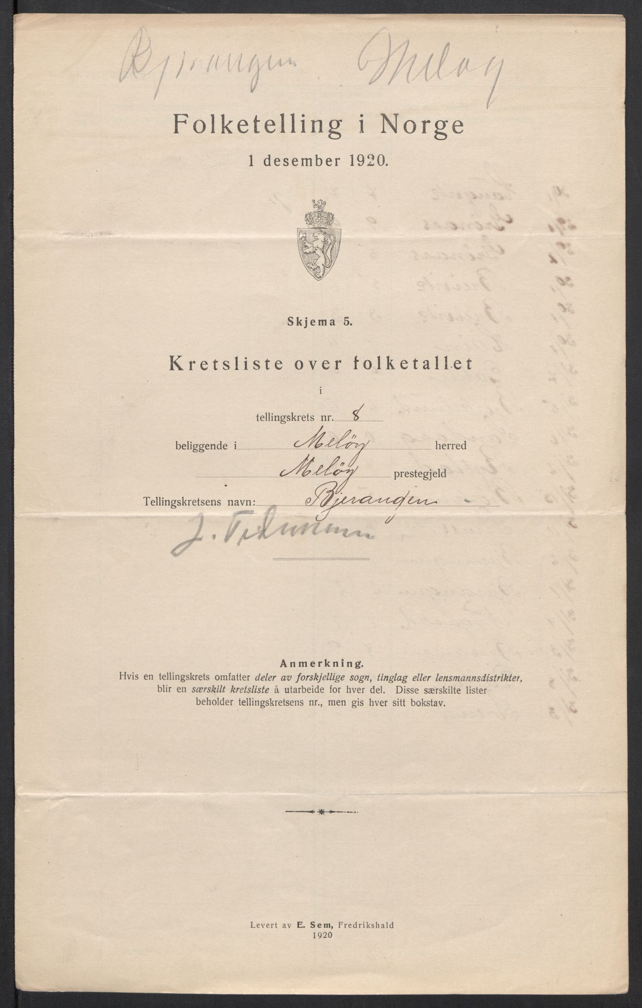 SAT, 1920 census for Meløy, 1920, p. 27