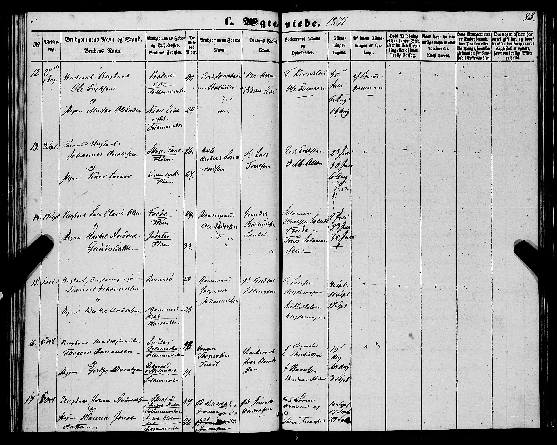 St. Jørgens hospital og Årstad sokneprestembete, AV/SAB-A-99934: Parish register (official) no. A 9, 1853-1878, p. 83