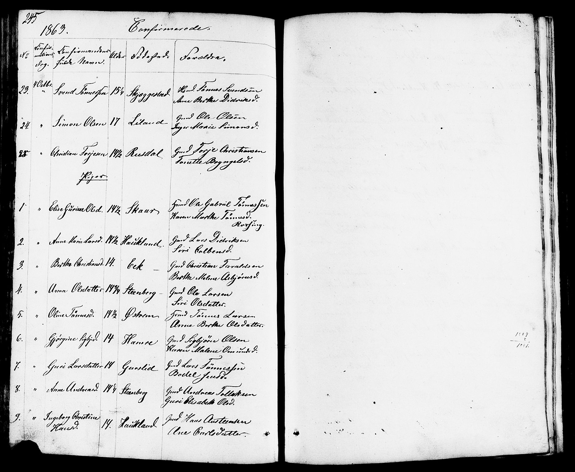 Lund sokneprestkontor, AV/SAST-A-101809/S07/L0003: Parish register (copy) no. B 3, 1848-1885, p. 245