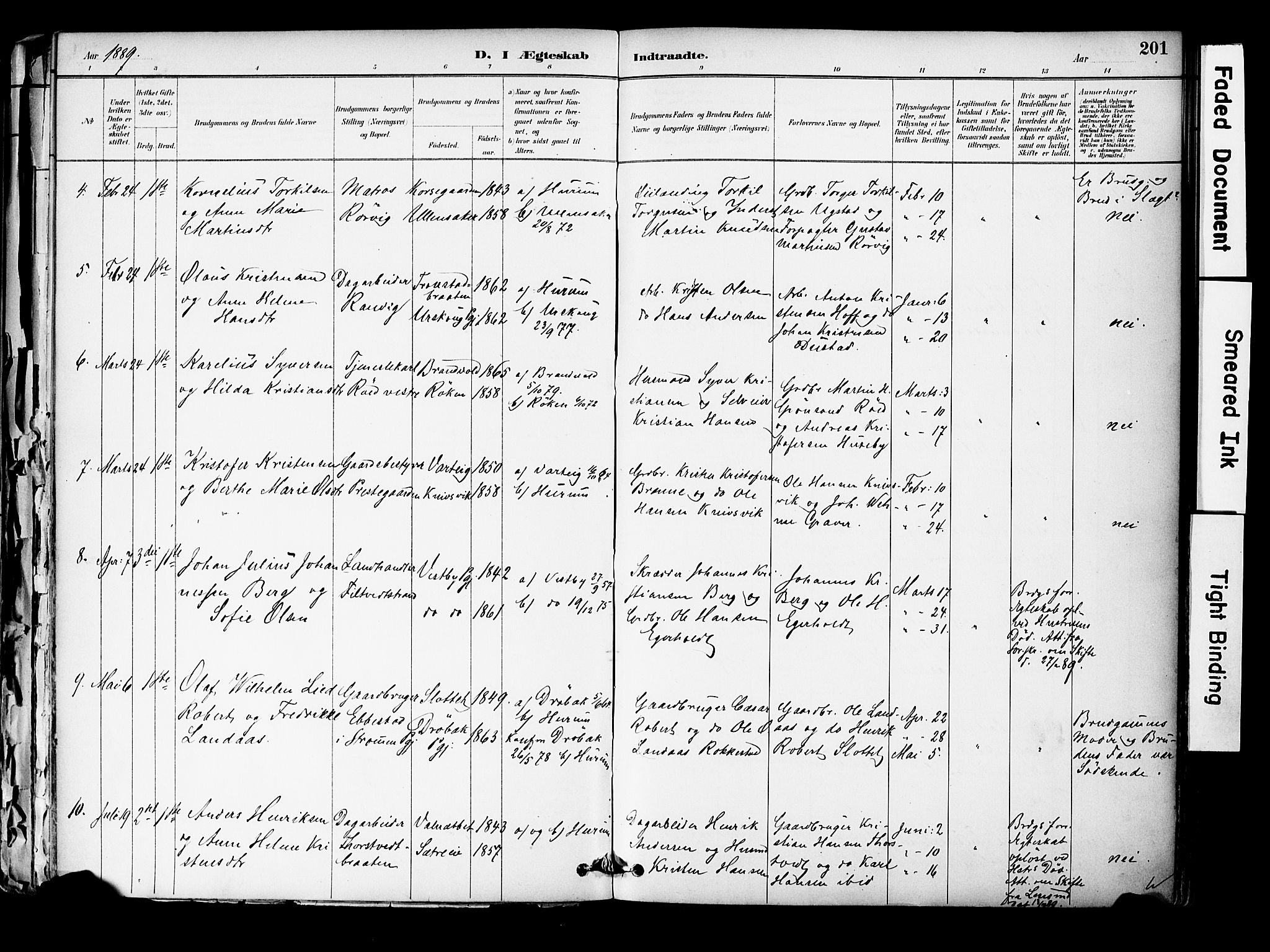 Hurum kirkebøker, SAKO/A-229/F/Fa/L0014: Parish register (official) no. 14, 1882-1895, p. 201