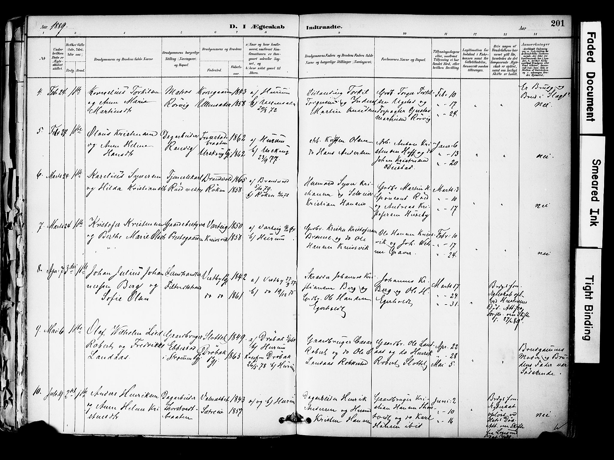 Hurum kirkebøker, AV/SAKO-A-229/F/Fa/L0014: Parish register (official) no. 14, 1882-1895, p. 201