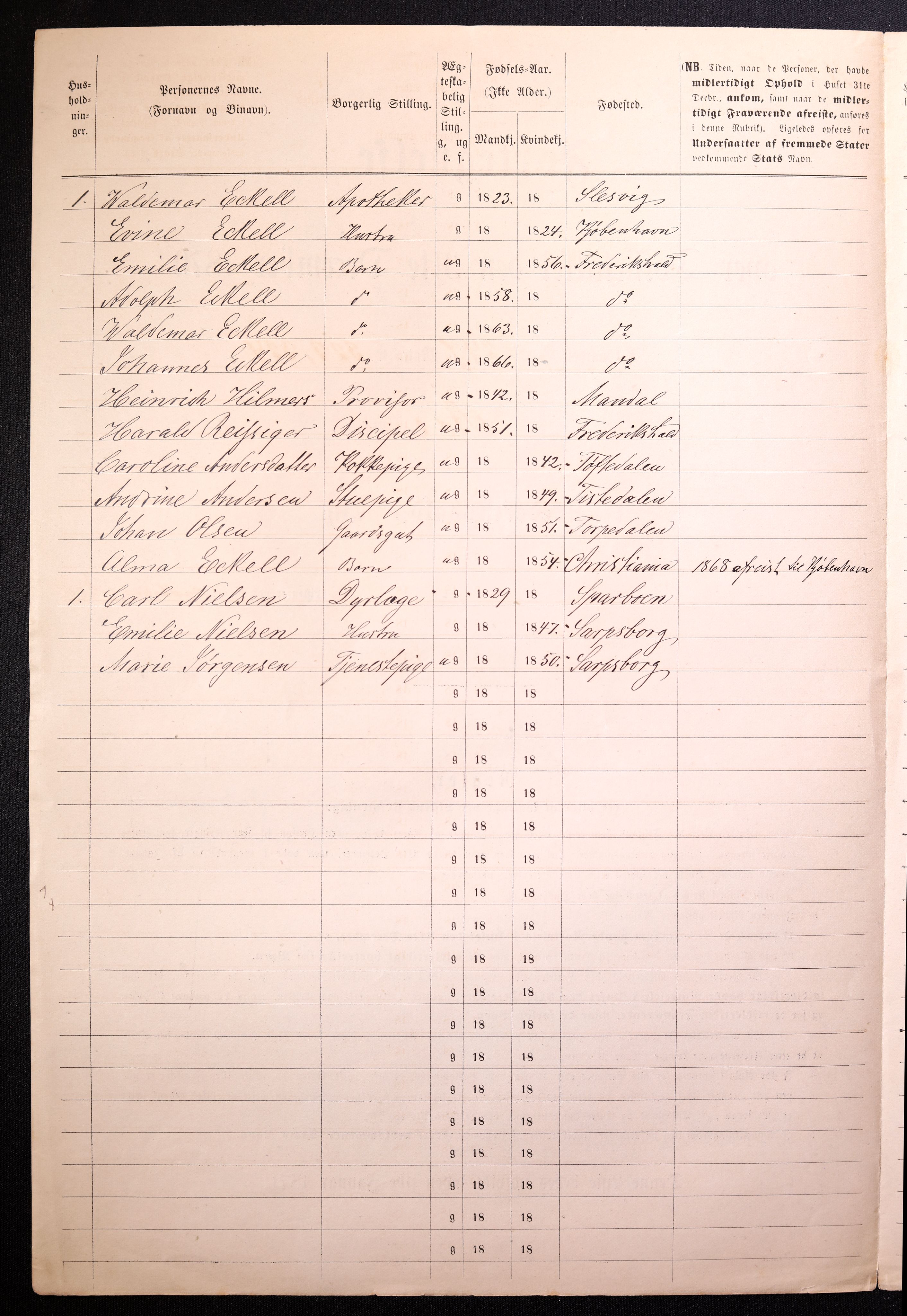 RA, 1870 census for 0101 Fredrikshald, 1870, p. 960
