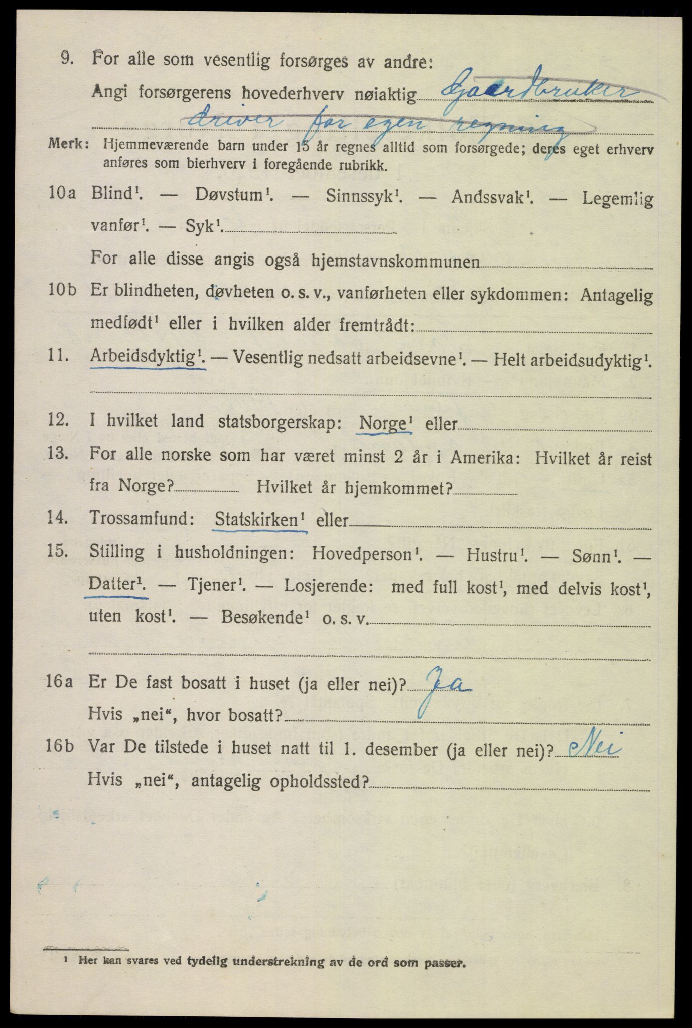 SAK, 1920 census for Gyland, 1920, p. 2185