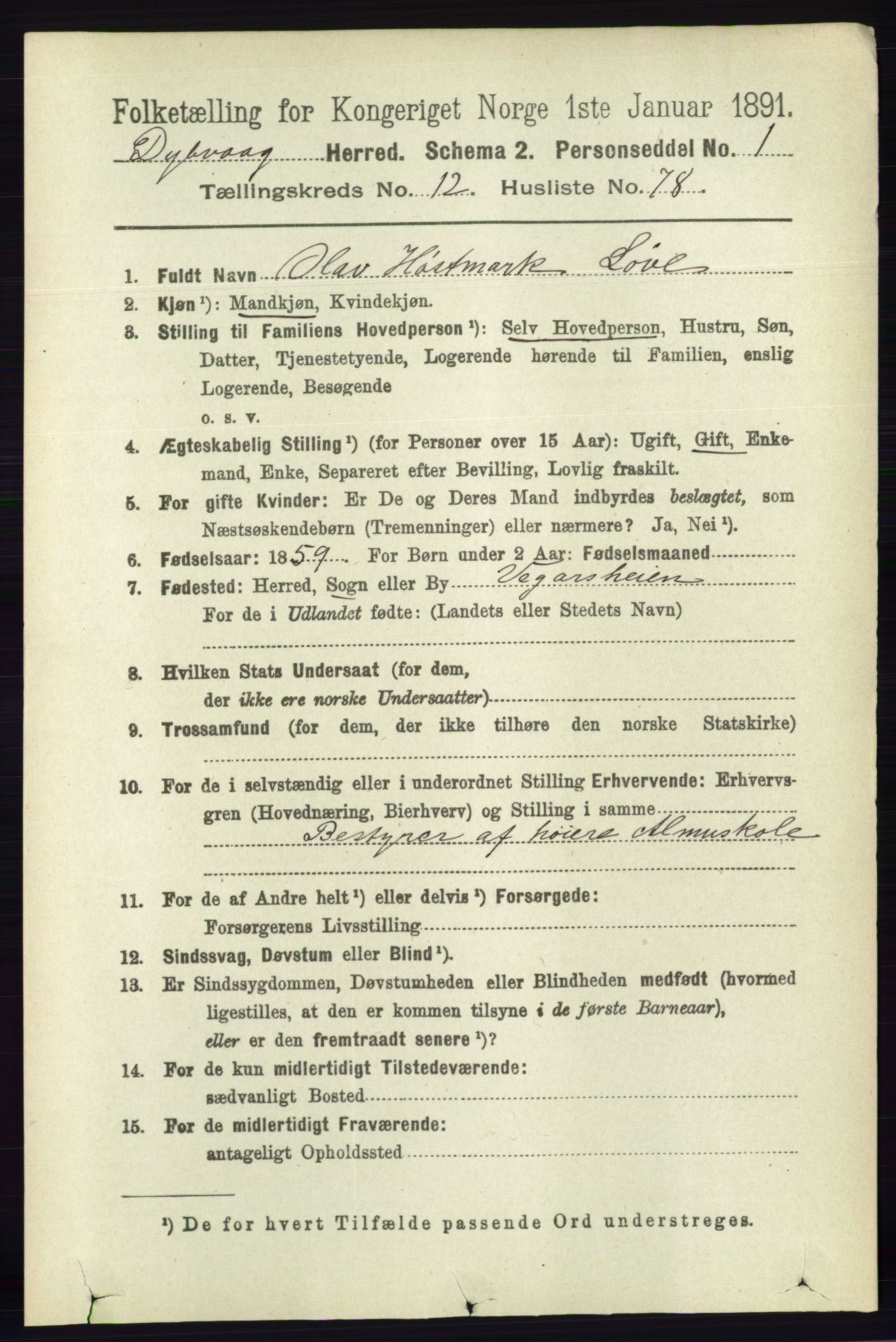 RA, 1891 census for 0915 Dypvåg, 1891, p. 5214