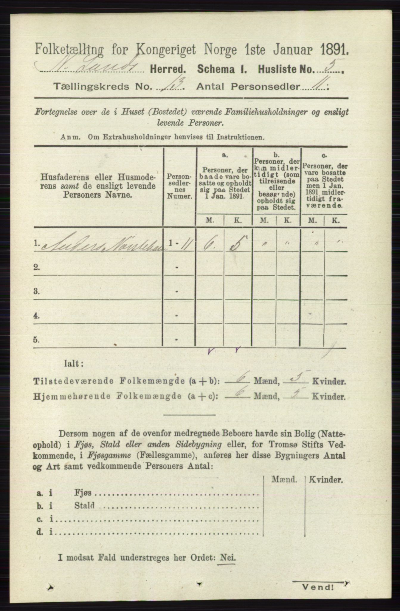 RA, 1891 census for 0538 Nordre Land, 1891, p. 3483