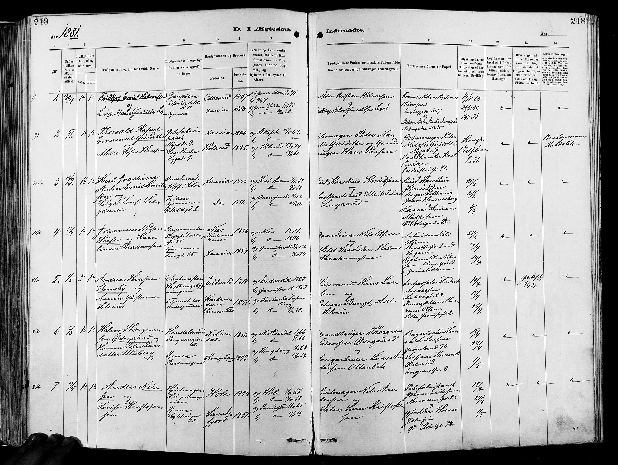 Garnisonsmenigheten Kirkebøker, SAO/A-10846/F/Fa/L0012: Parish register (official) no. 12, 1880-1893, p. 218