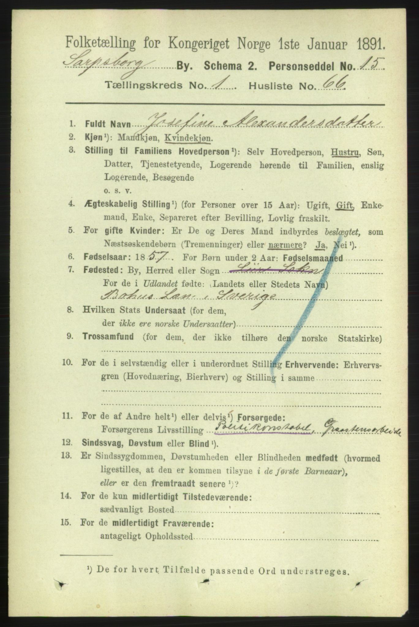 RA, 1891 census for 0102 Sarpsborg, 1891, p. 816