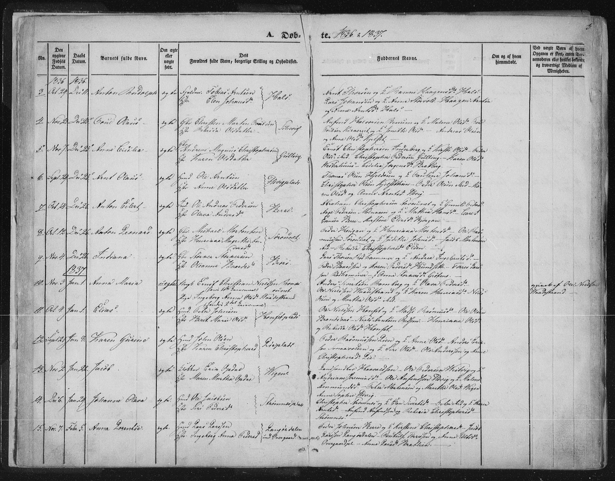 Ministerialprotokoller, klokkerbøker og fødselsregistre - Nord-Trøndelag, SAT/A-1458/741/L0392: Parish register (official) no. 741A06, 1836-1848, p. 5
