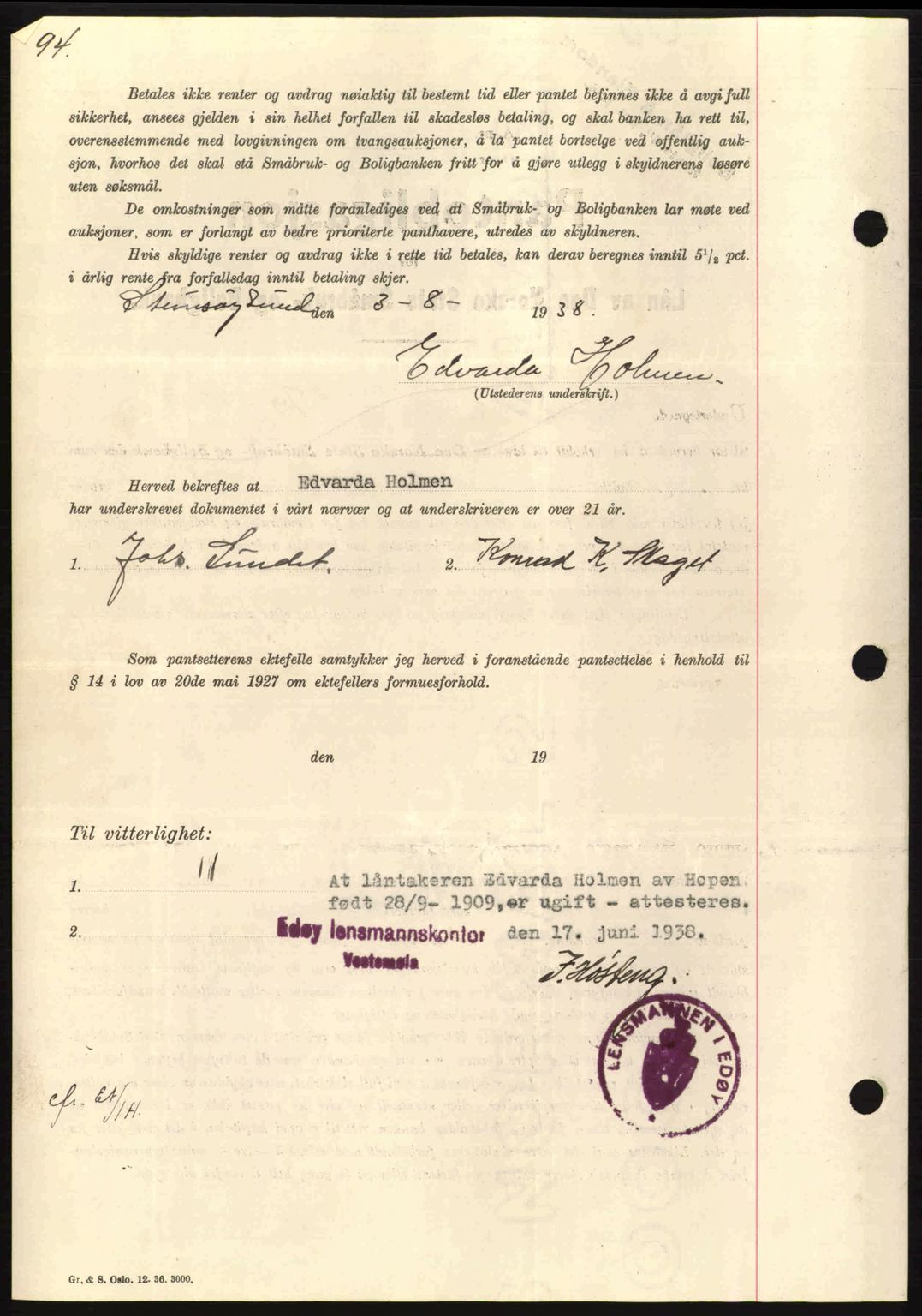 Nordmøre sorenskriveri, AV/SAT-A-4132/1/2/2Ca: Mortgage book no. B84, 1938-1939, Diary no: : 2382/1938