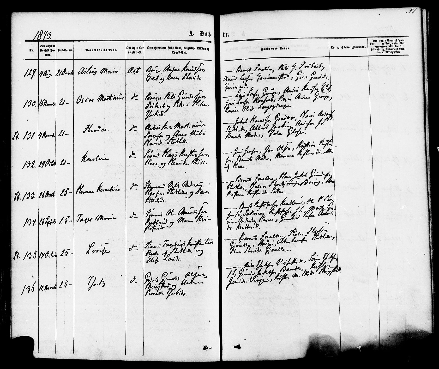 Bamble kirkebøker, SAKO/A-253/F/Fa/L0006: Parish register (official) no. I 6, 1869-1877, p. 56