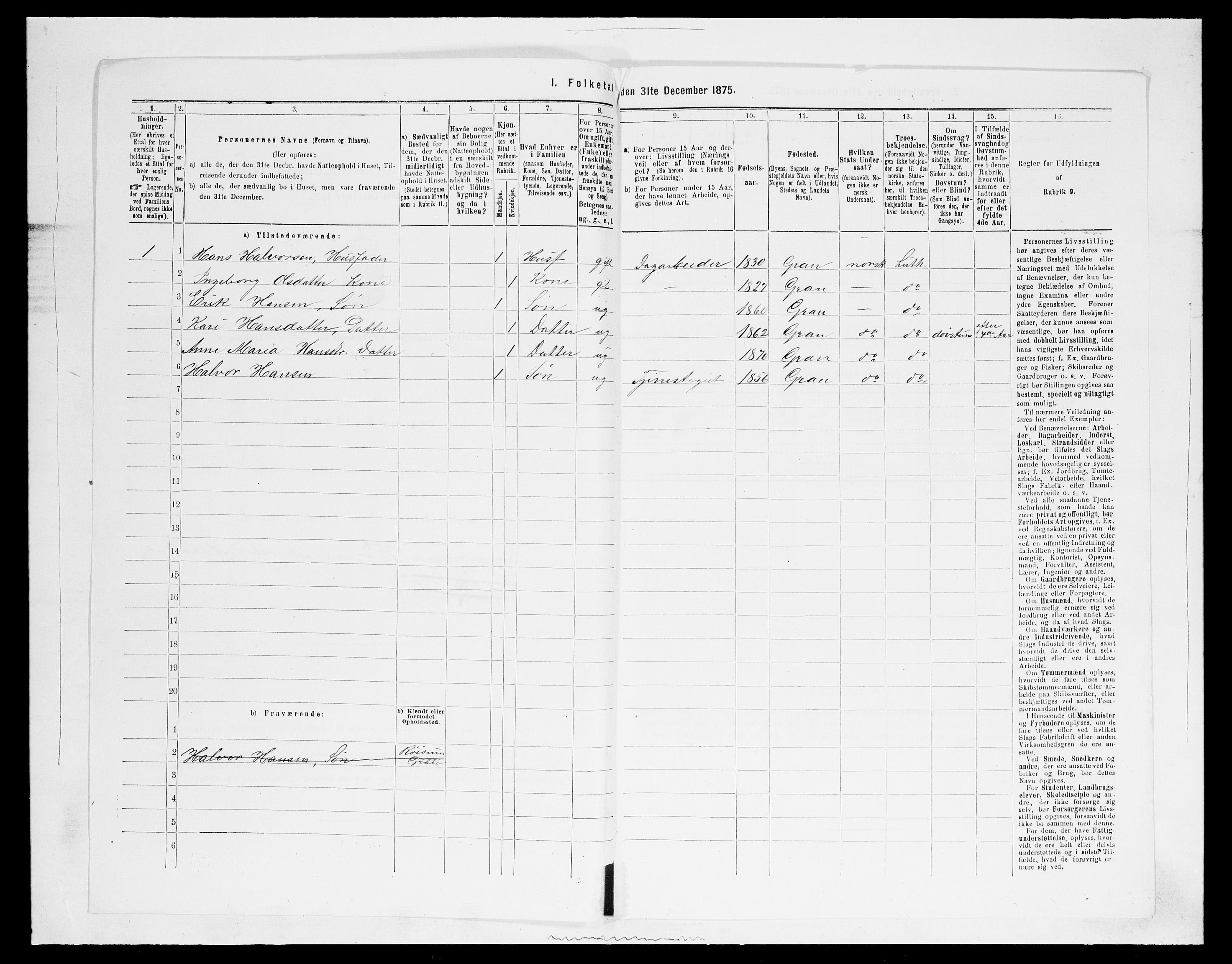 SAH, 1875 census for 0532P Jevnaker, 1875, p. 612