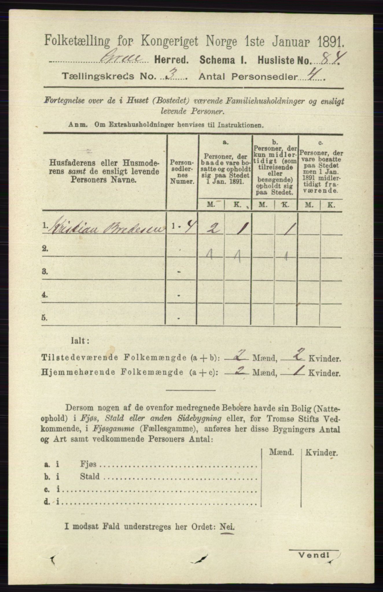 RA, 1891 census for 0423 Grue, 1891, p. 1539