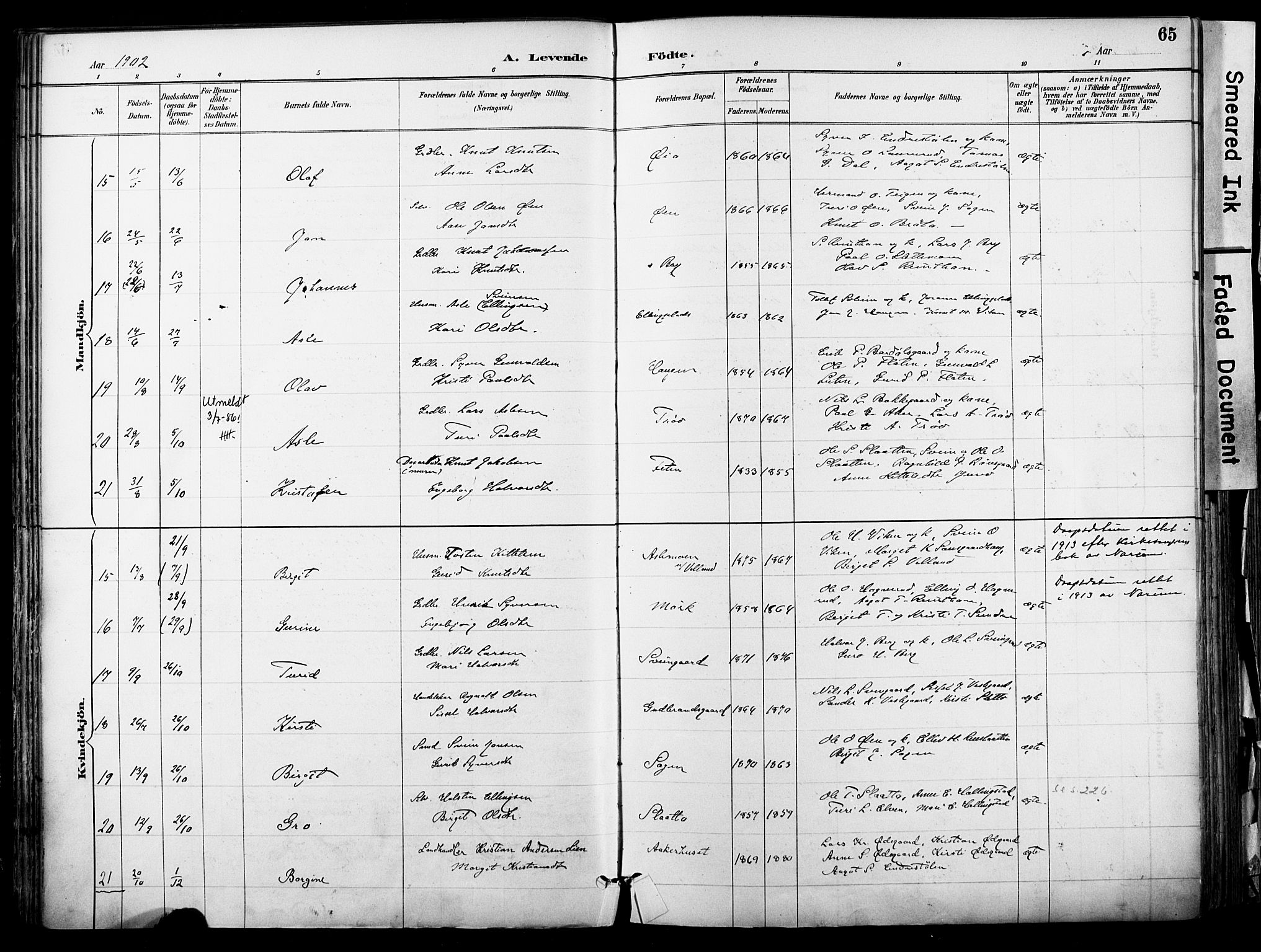 Hol kirkebøker, AV/SAKO-A-227/F/Fa/L0003: Parish register (official) no. I 3, 1887-1918, p. 65