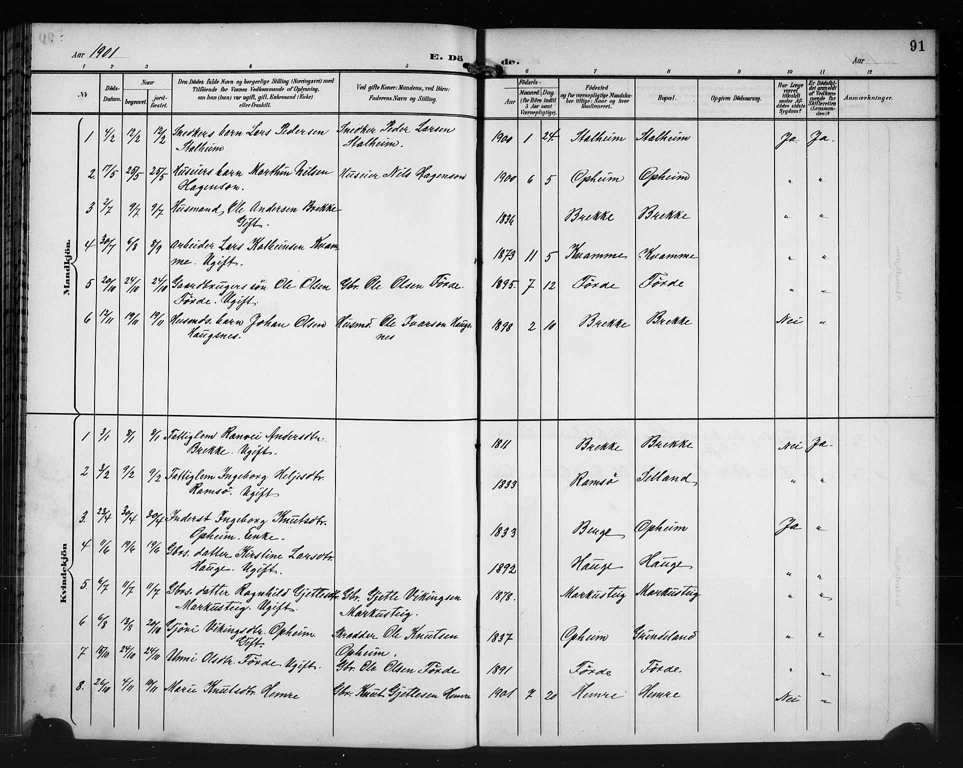 Vossestrand Sokneprestembete, AV/SAB-A-79101/H/Hab: Parish register (copy) no. A 3, 1900-1918, p. 91