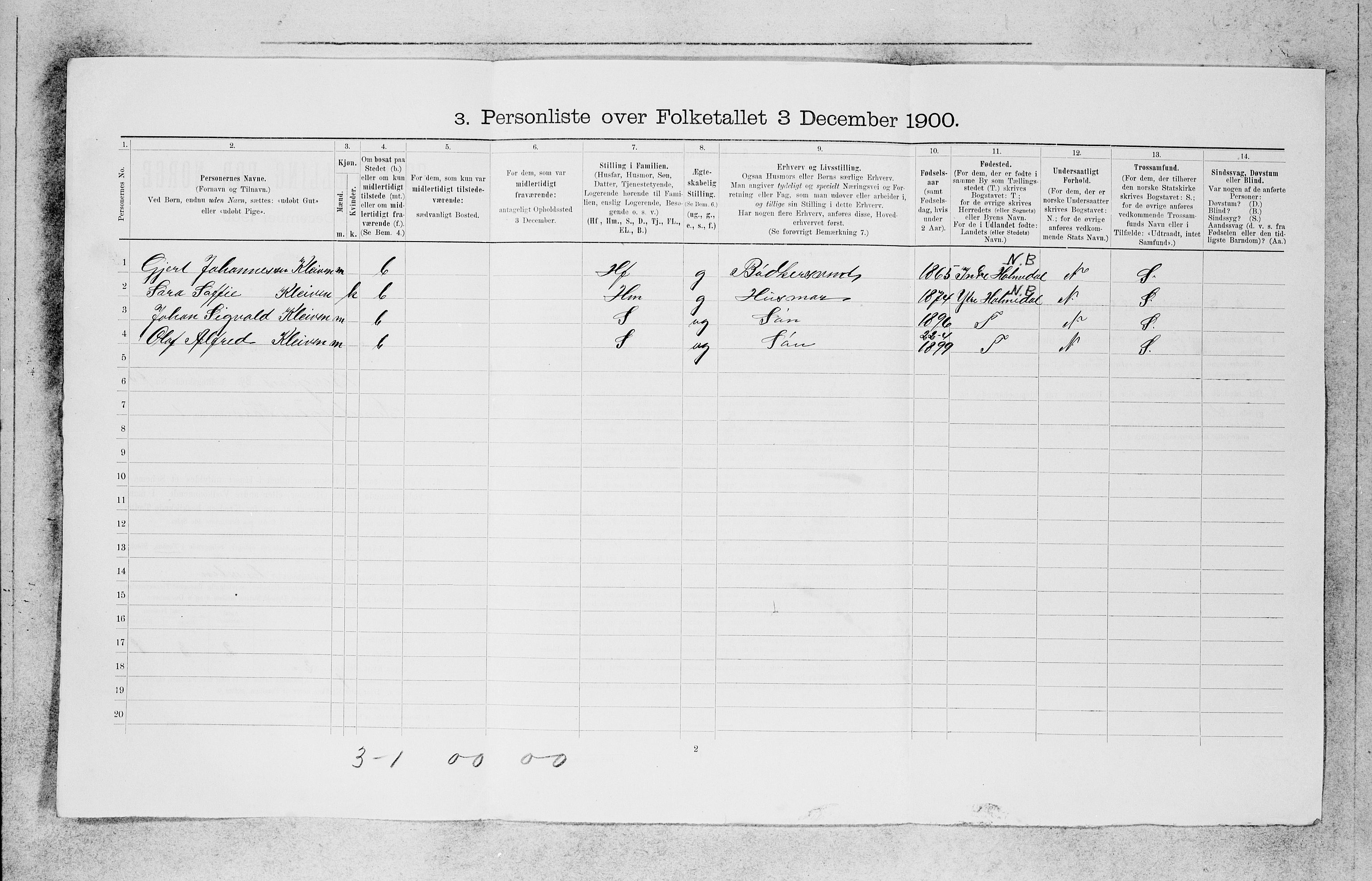 SAB, 1900 census for Bergen, 1900, p. 15423