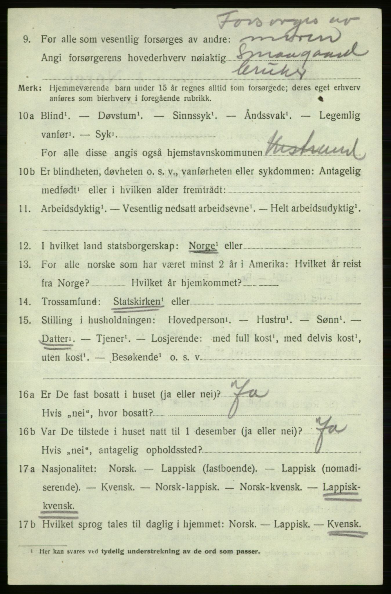 SATØ, 1920 census for Kistrand, 1920, p. 4419