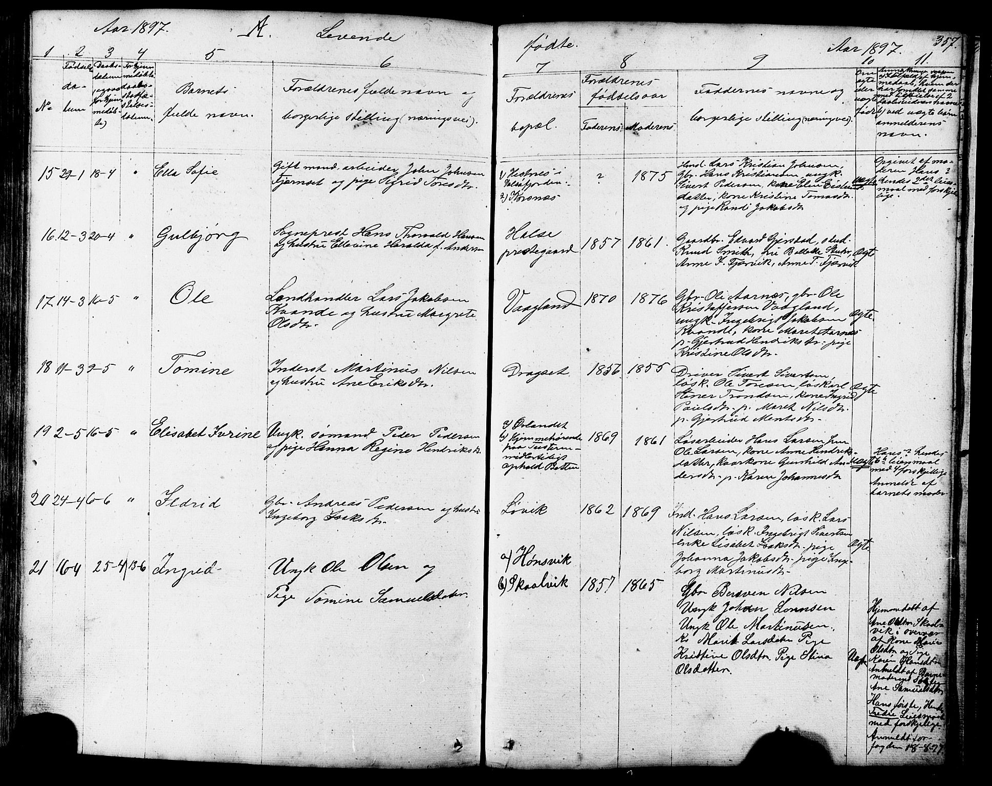 Ministerialprotokoller, klokkerbøker og fødselsregistre - Møre og Romsdal, AV/SAT-A-1454/576/L0890: Parish register (copy) no. 576C01, 1837-1908, p. 357