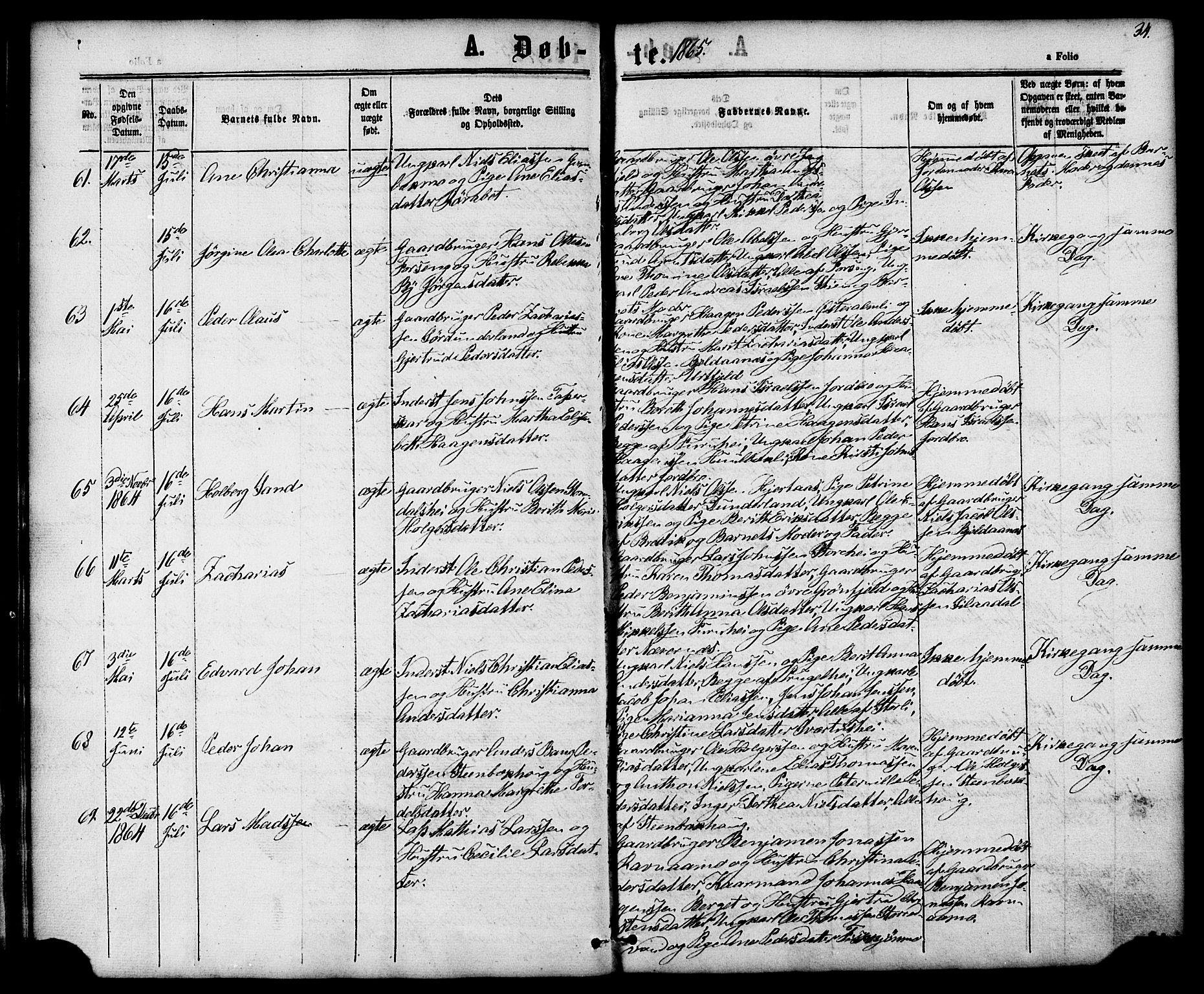 Ministerialprotokoller, klokkerbøker og fødselsregistre - Nordland, AV/SAT-A-1459/827/L0393: Parish register (official) no. 827A05, 1863-1883, p. 34