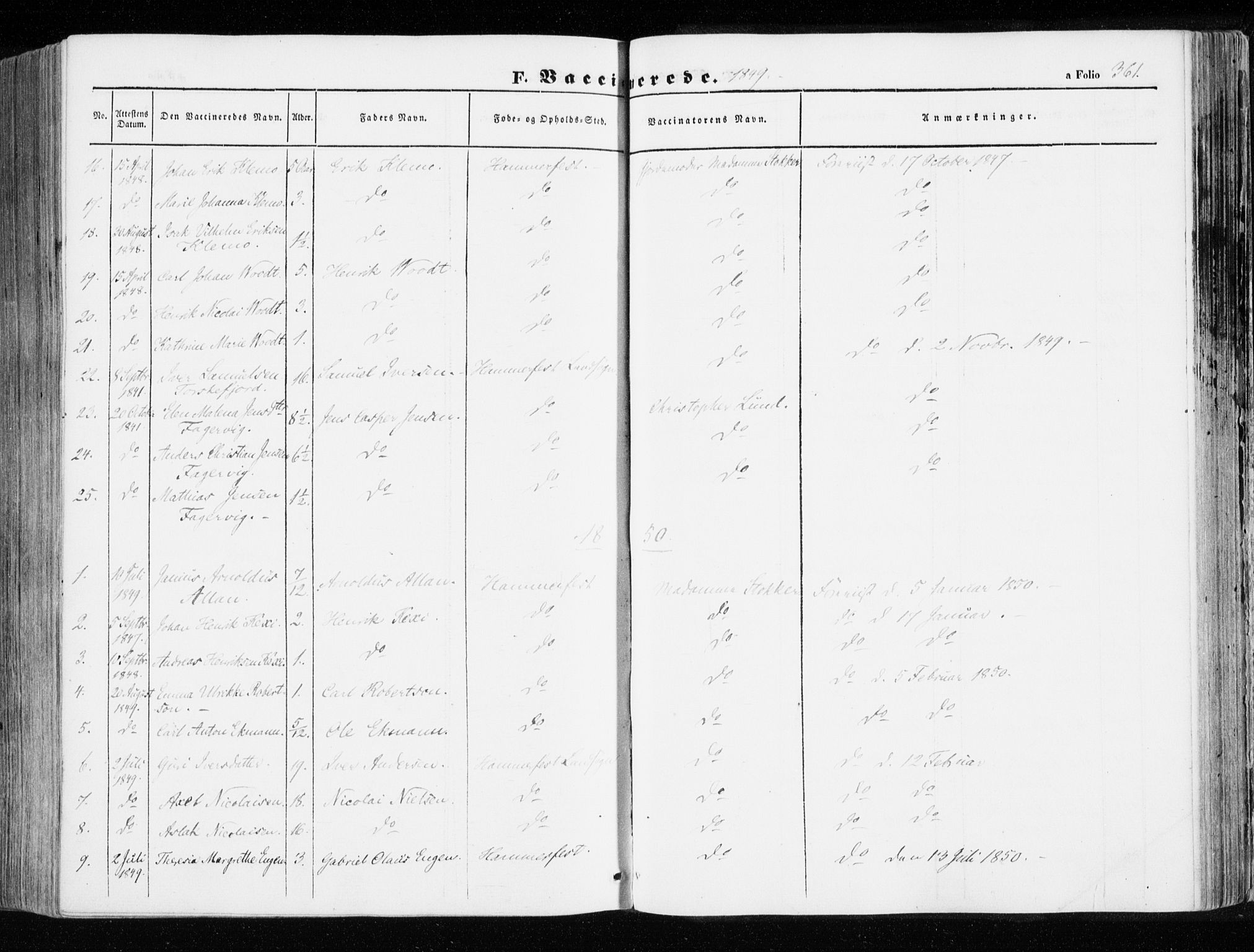 Hammerfest sokneprestkontor, SATØ/S-1347/H/Ha/L0004.kirke: Parish register (official) no. 4, 1843-1856, p. 361