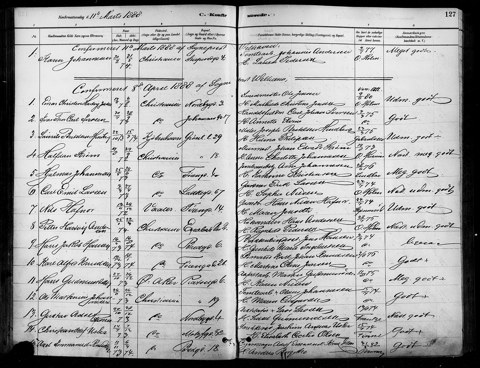 Grønland prestekontor Kirkebøker, SAO/A-10848/F/Fa/L0008: Parish register (official) no. 8, 1881-1893, p. 127