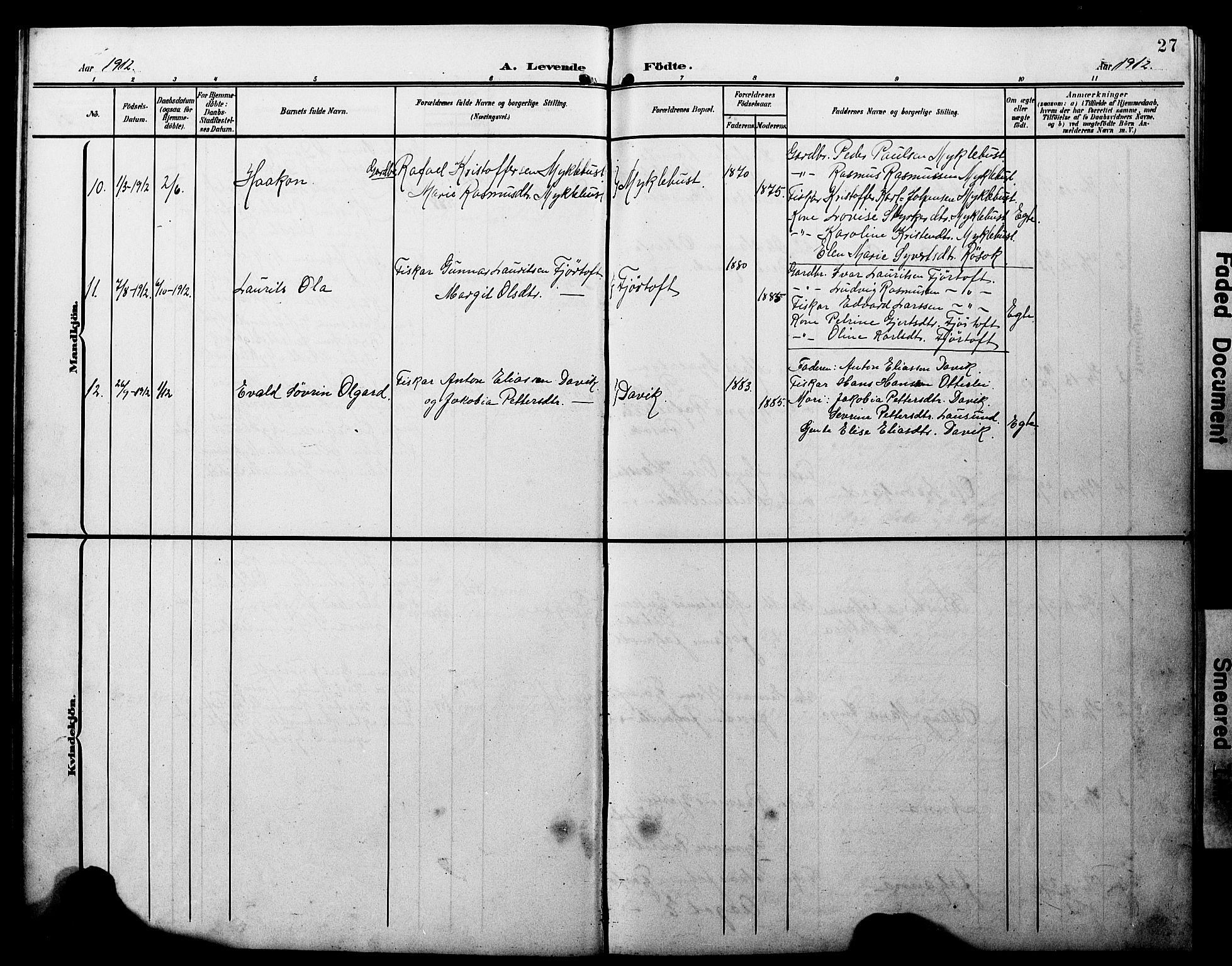 Ministerialprotokoller, klokkerbøker og fødselsregistre - Møre og Romsdal, AV/SAT-A-1454/538/L0524: Parish register (copy) no. 538C02, 1901-1931, p. 27