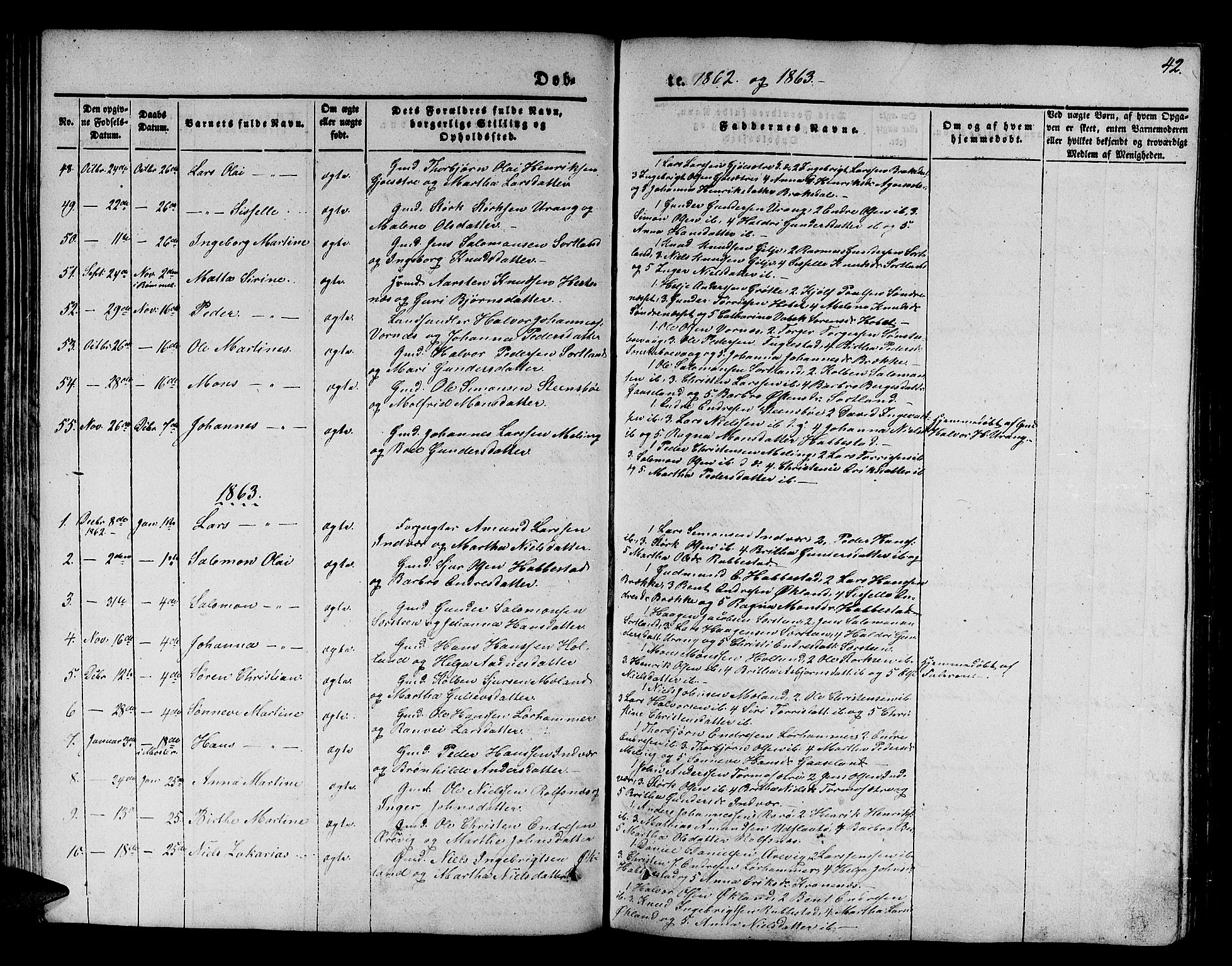 Finnås sokneprestembete, AV/SAB-A-99925/H/Ha/Hab/Habb/L0001: Parish register (copy) no. B 1, 1851-1870, p. 42