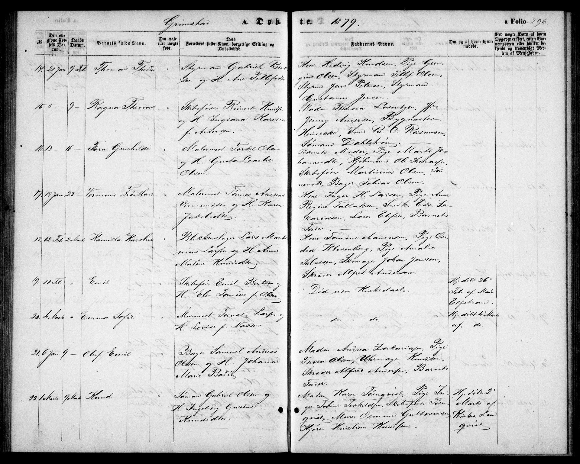 Fjære sokneprestkontor, AV/SAK-1111-0011/F/Fb/L0009: Parish register (copy) no. B 9, 1867-1870, p. 296