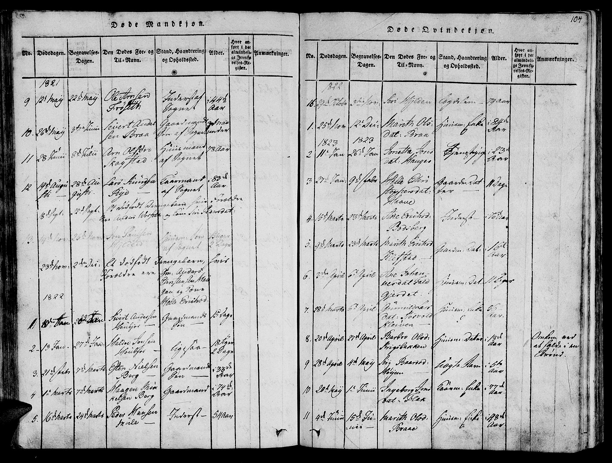 Ministerialprotokoller, klokkerbøker og fødselsregistre - Sør-Trøndelag, SAT/A-1456/612/L0372: Parish register (official) no. 612A06 /1, 1816-1828, p. 104