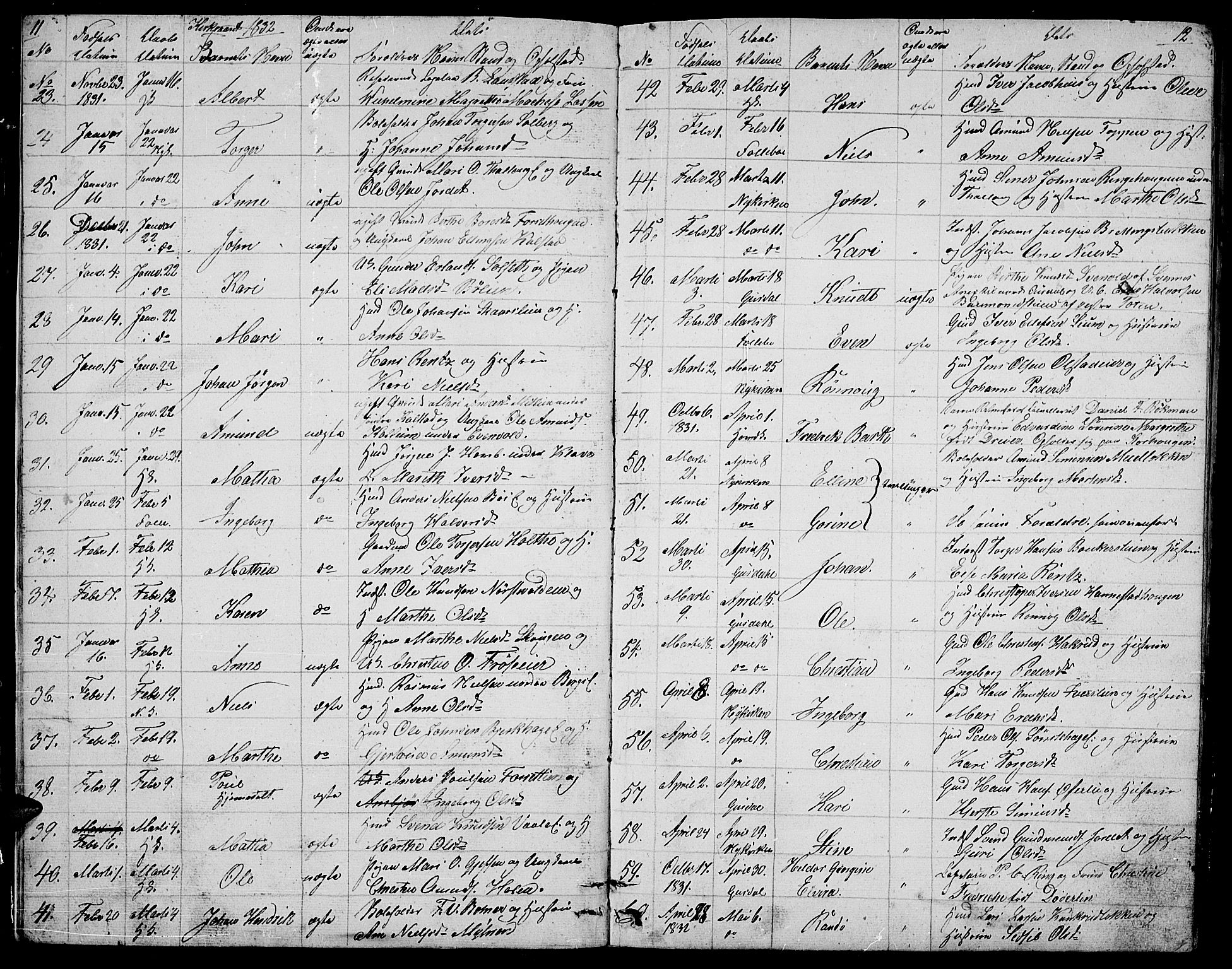 Gausdal prestekontor, SAH/PREST-090/H/Ha/Hab/L0003: Parish register (copy) no. 3, 1829-1864, p. 11-12