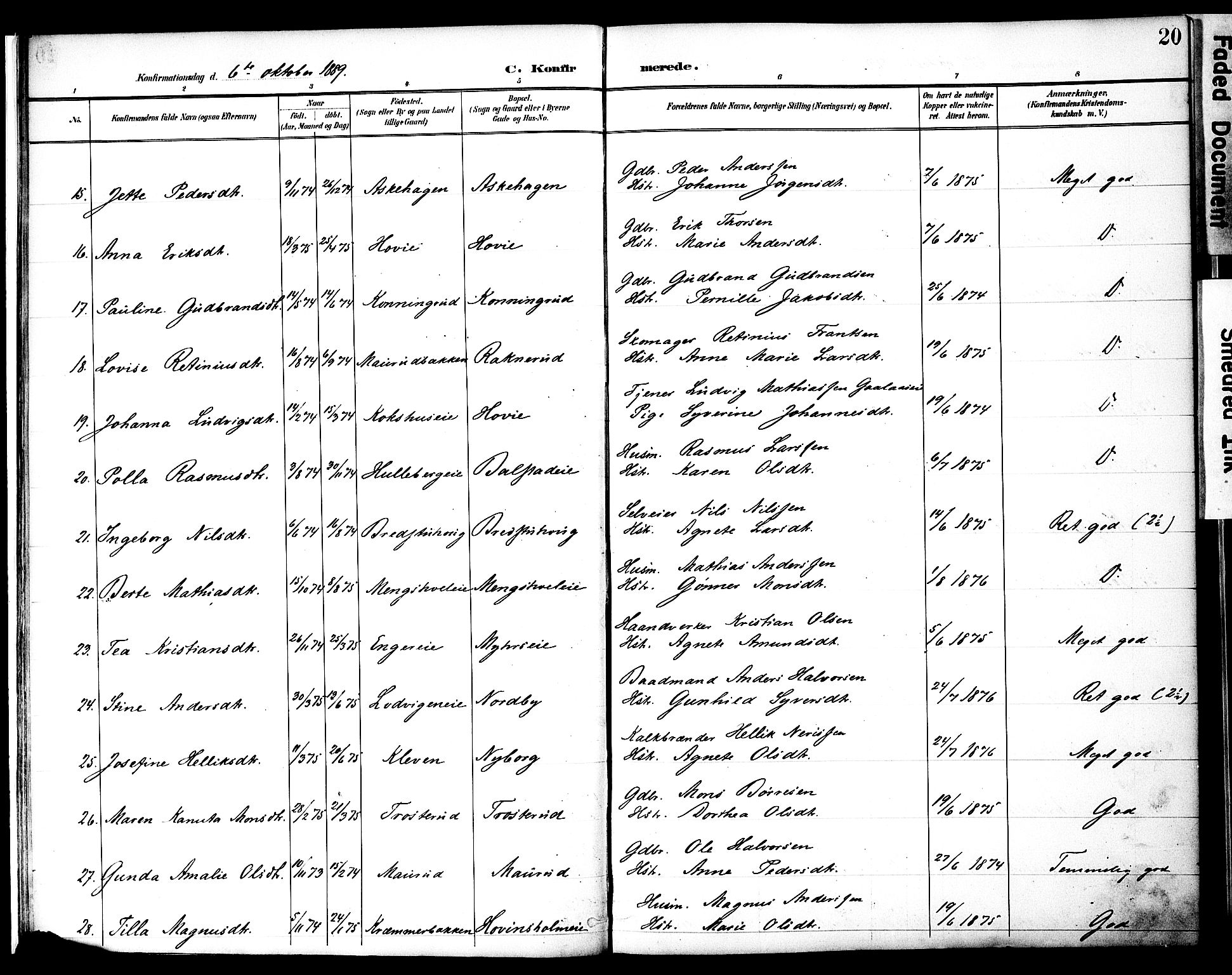 Nes prestekontor, Hedmark, AV/SAH-PREST-020/K/Ka/L0010: Parish register (official) no. 10, 1887-1905, p. 20