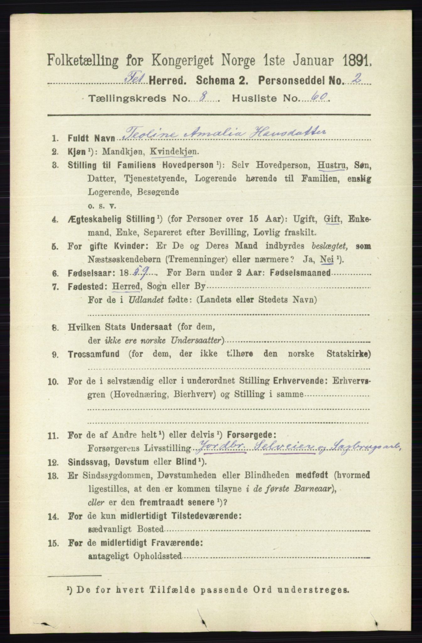 RA, 1891 census for 0227 Fet, 1891, p. 3408