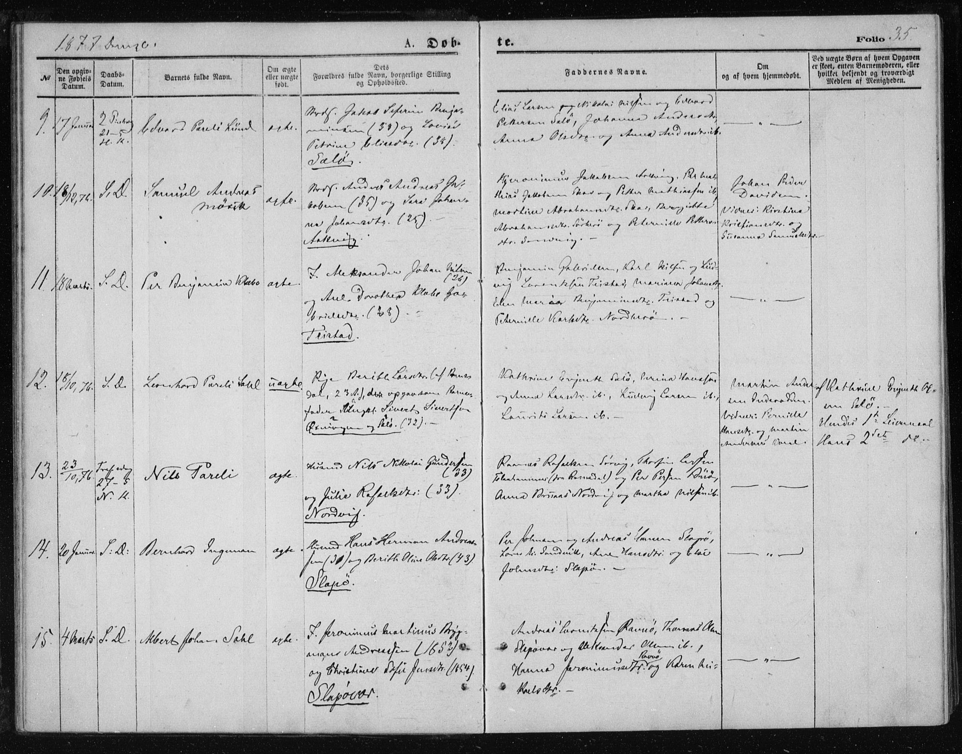 Ministerialprotokoller, klokkerbøker og fødselsregistre - Nordland, SAT/A-1459/834/L0506: Parish register (official) no. 834A04, 1872-1878, p. 35