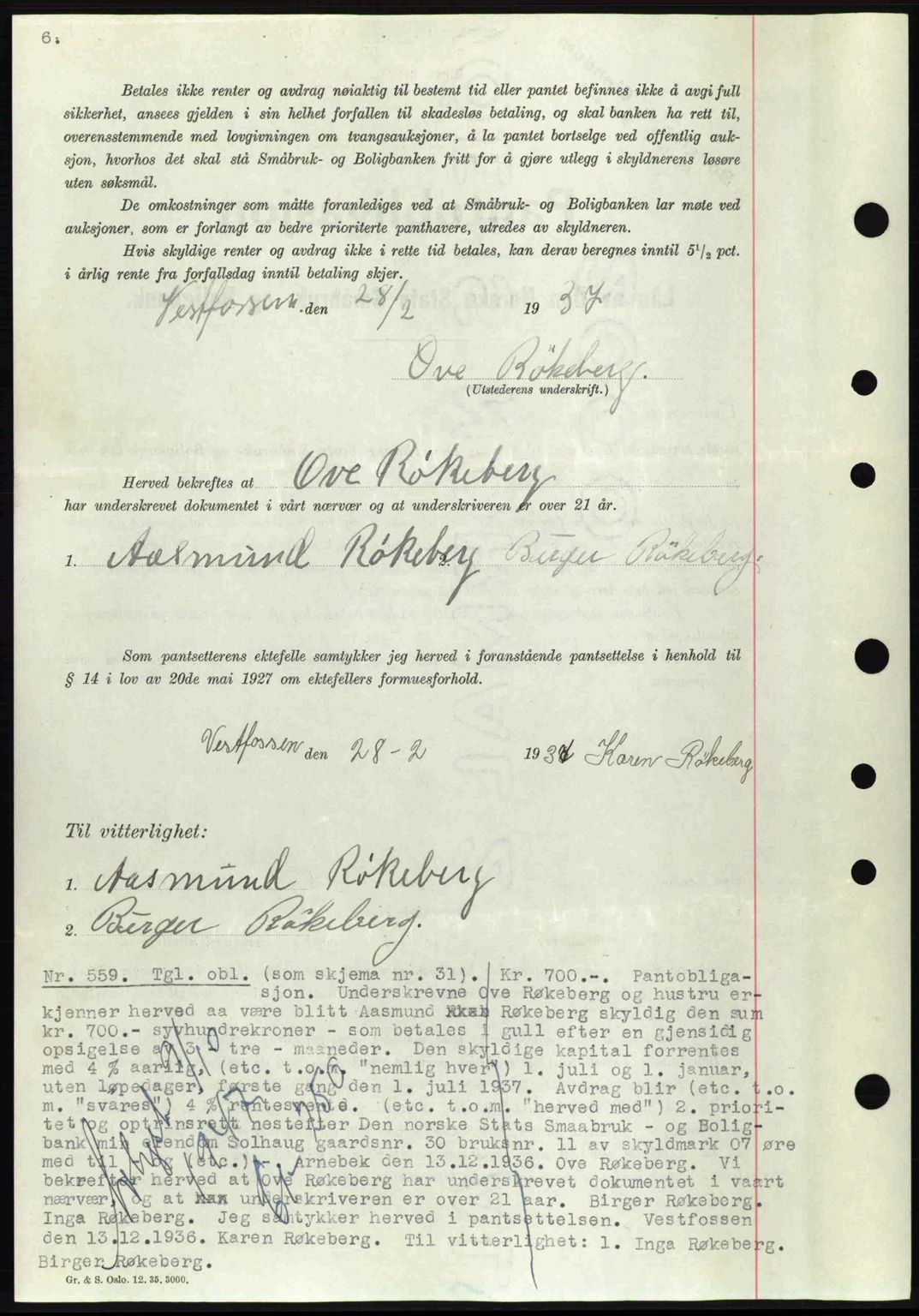 Eiker, Modum og Sigdal sorenskriveri, SAKO/A-123/G/Ga/Gab/L0035: Mortgage book no. A5, 1937-1937, Diary no: : 559/1937