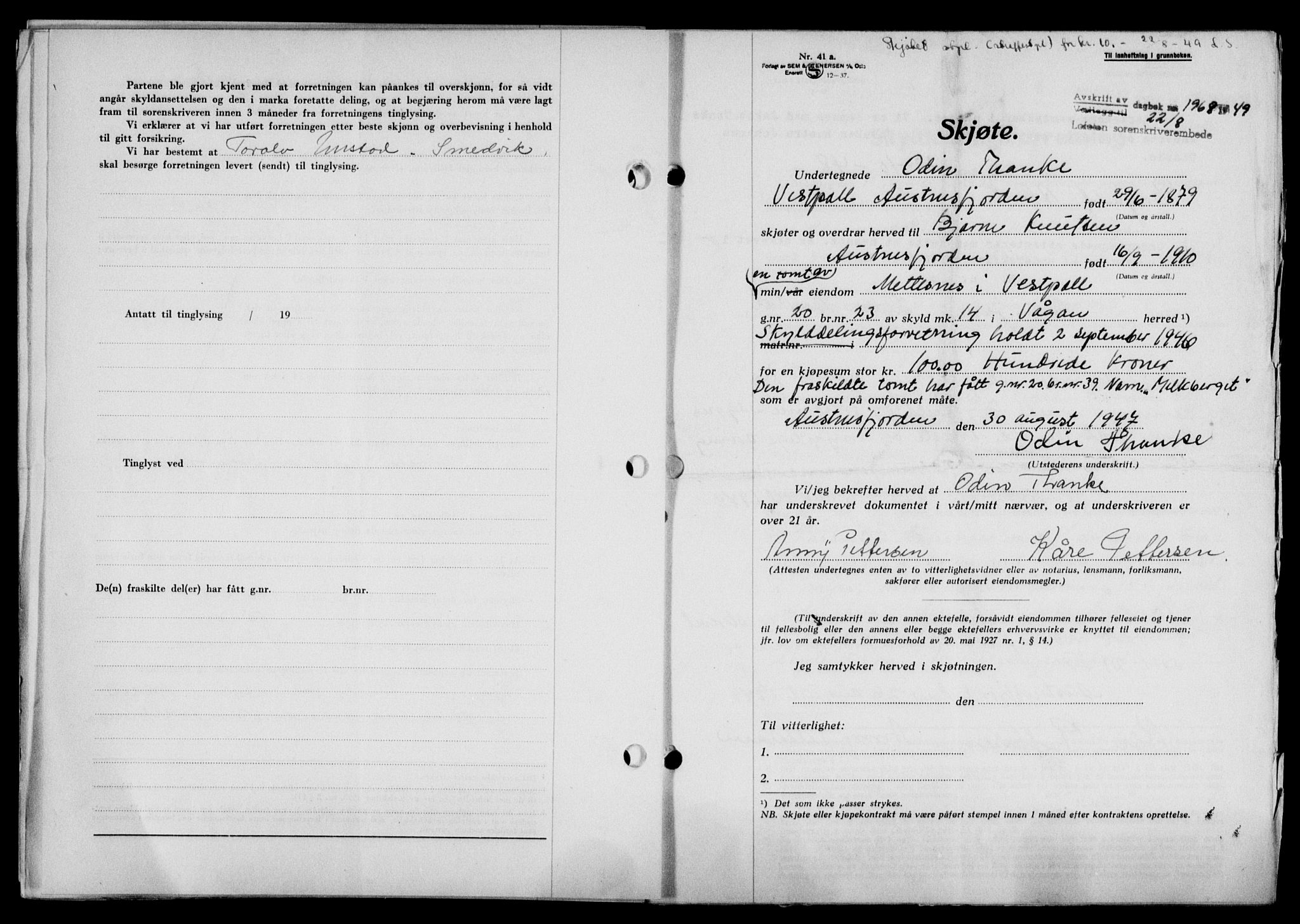 Lofoten sorenskriveri, SAT/A-0017/1/2/2C/L0021a: Mortgage book no. 21a, 1949-1949, Diary no: : 1968/1949