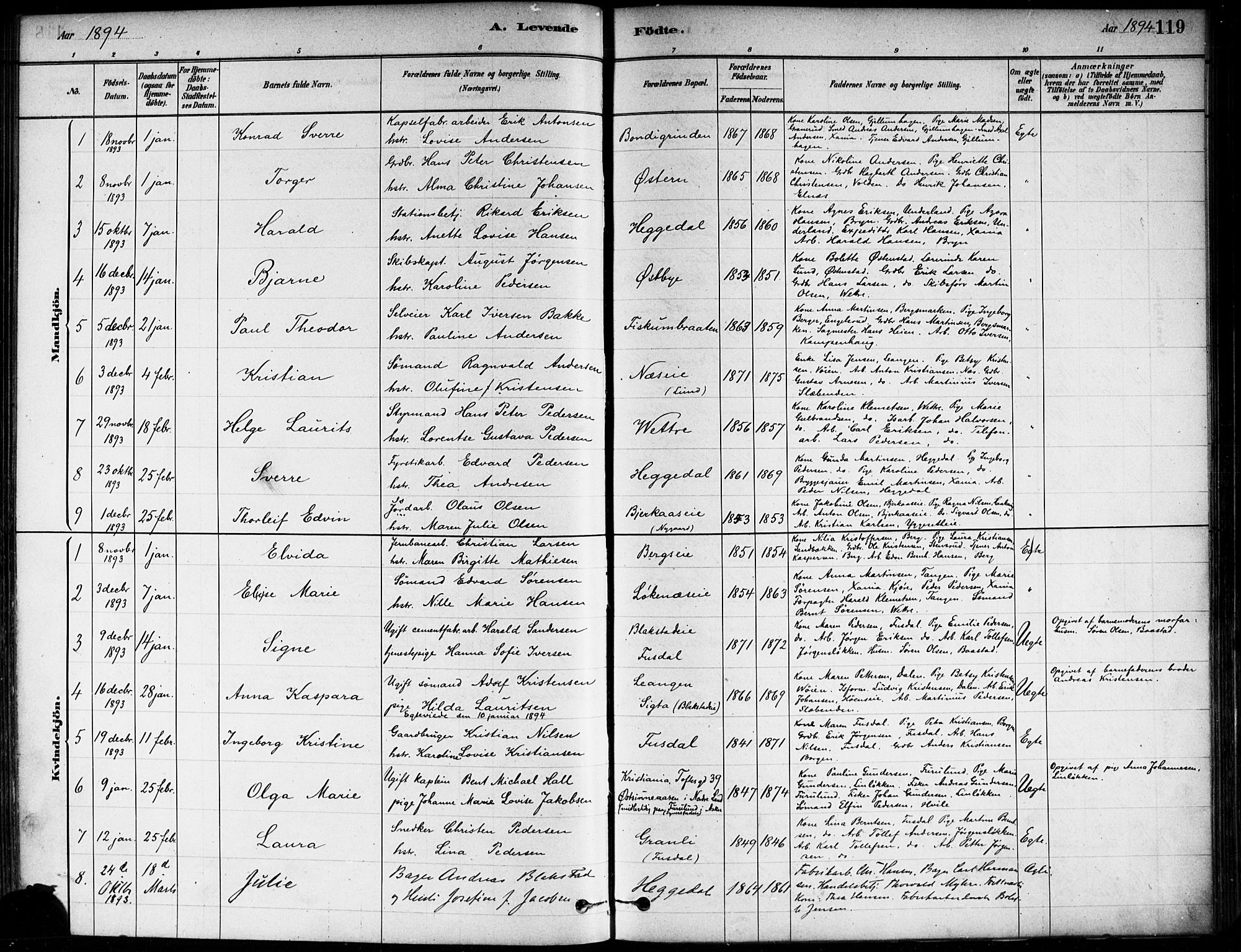 Asker prestekontor Kirkebøker, SAO/A-10256a/F/Fa/L0013: Parish register (official) no. I 13, 1879-1896, p. 119